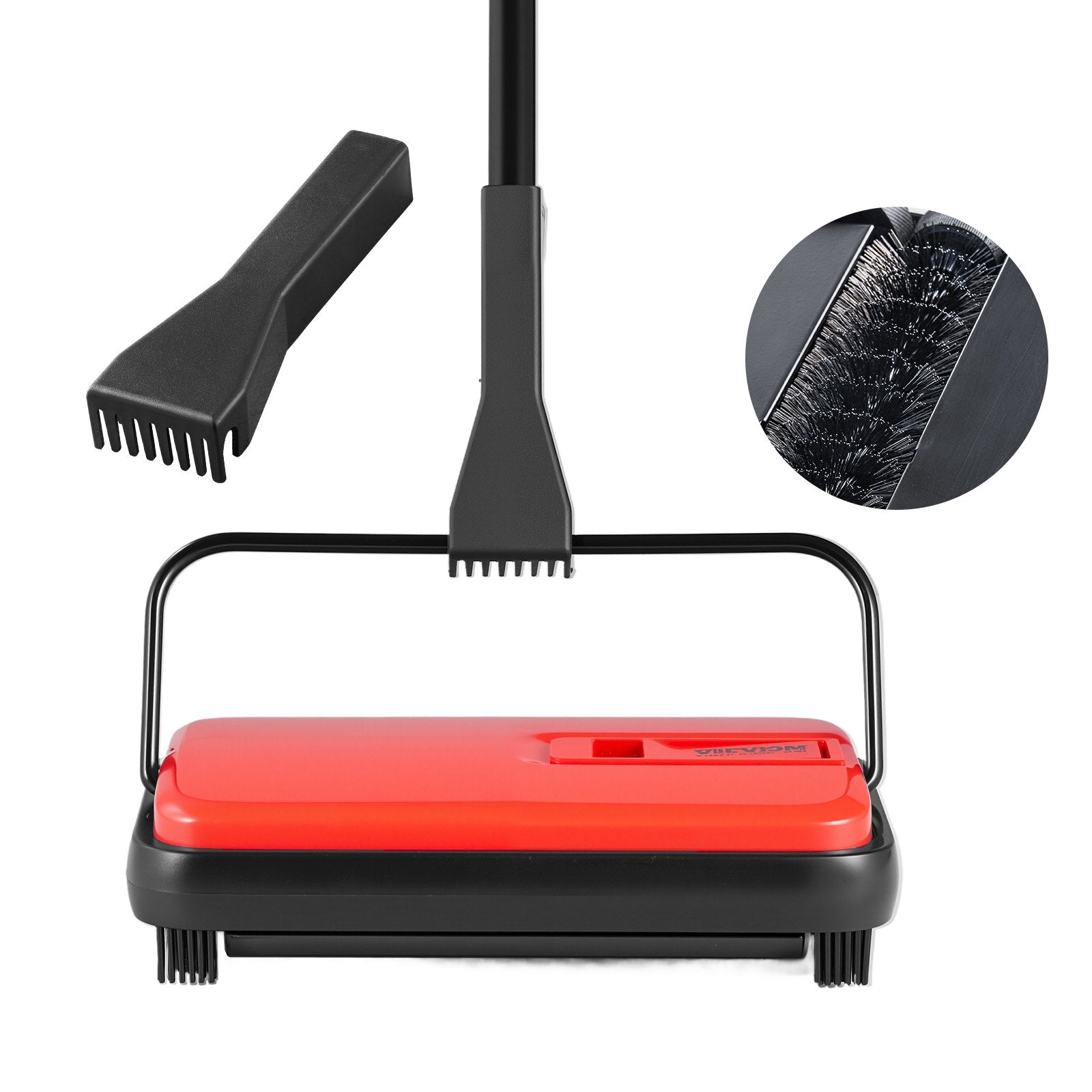 Manual Carpet Sweeper, 300 ml Dustbin, 17 cm Cleaning Width, Red, Pet Hair