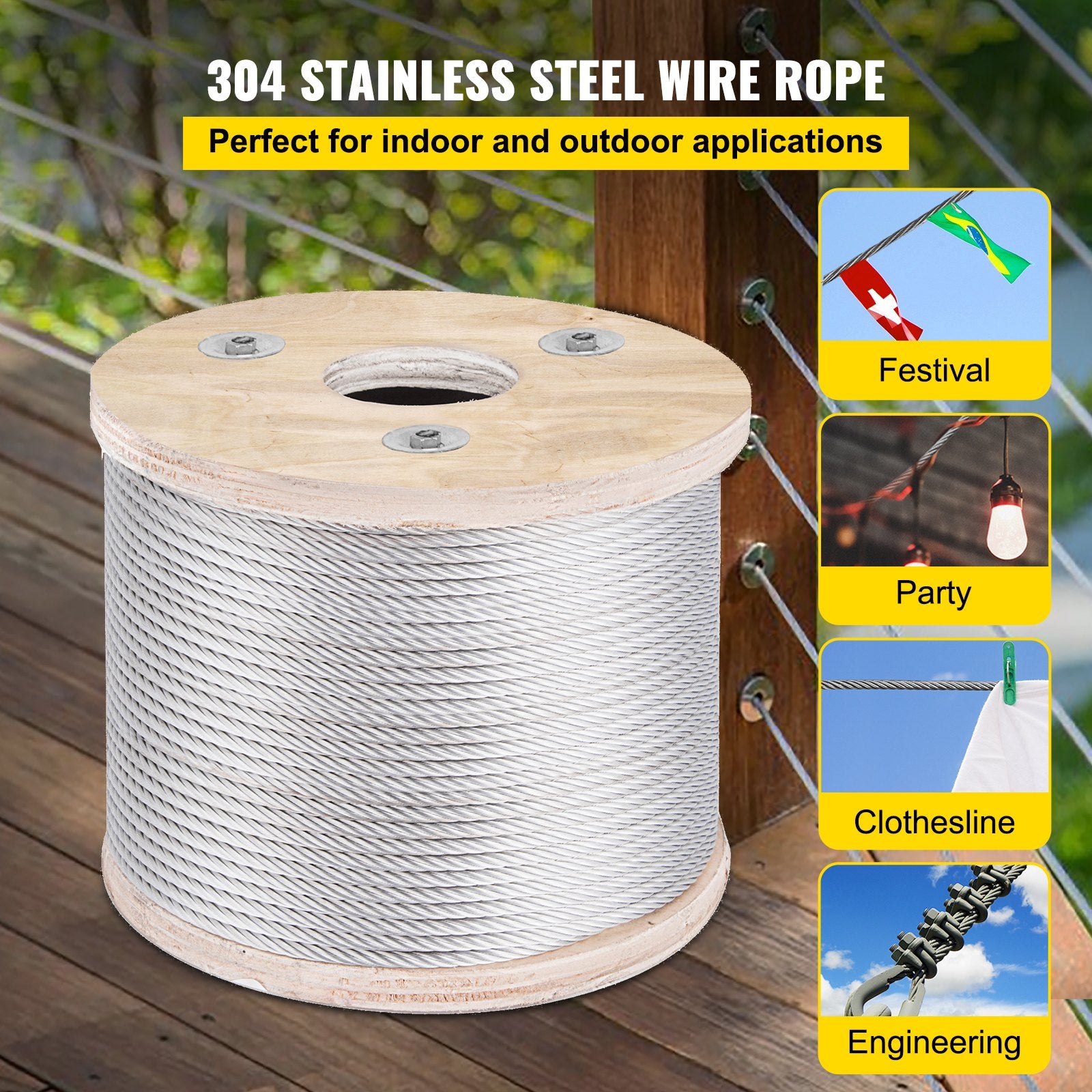 304 Stainless Steel Cable 4.76mm 7x19 Wire Rope 7620cm for Railing Decking DIY