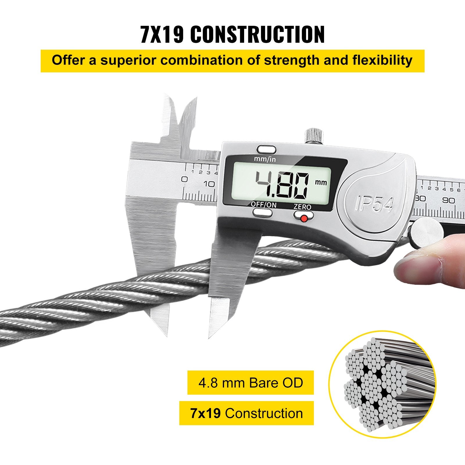 304 Stainless Steel Cable 4.76mm 7x19 Wire Rope 7620cm for Railing Decking DIY