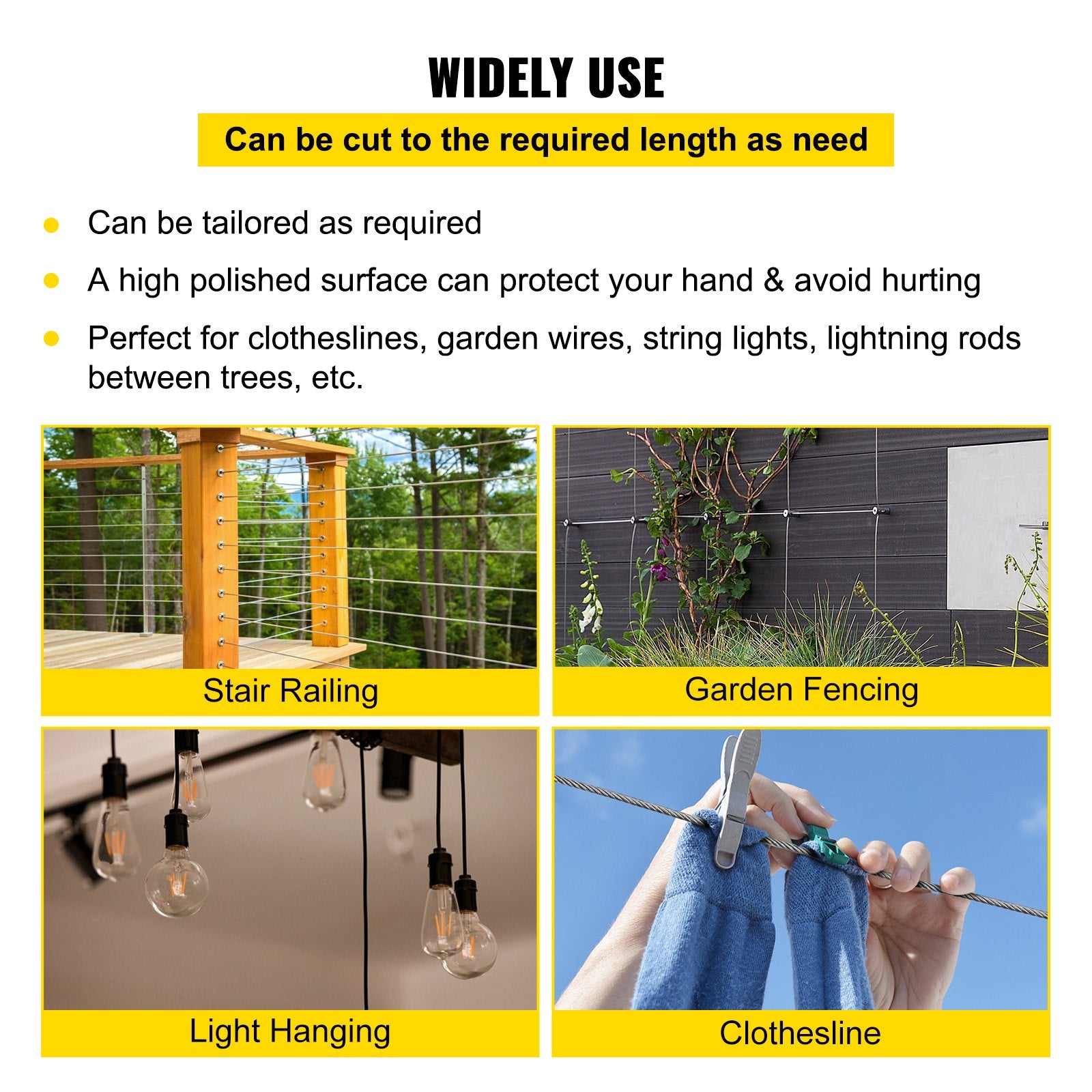 304 Stainless Steel Cable 4.76mm 7x19 Wire Rope 7620cm for Railing Decking DIY