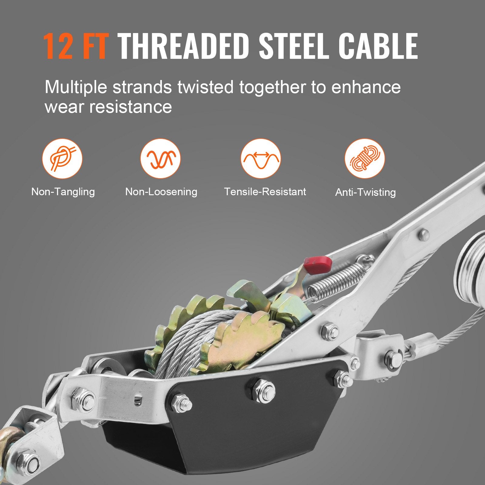 Come Along Winch 2 Ton 12ft Steel Cable with Dual Gear Ratchet Puller
