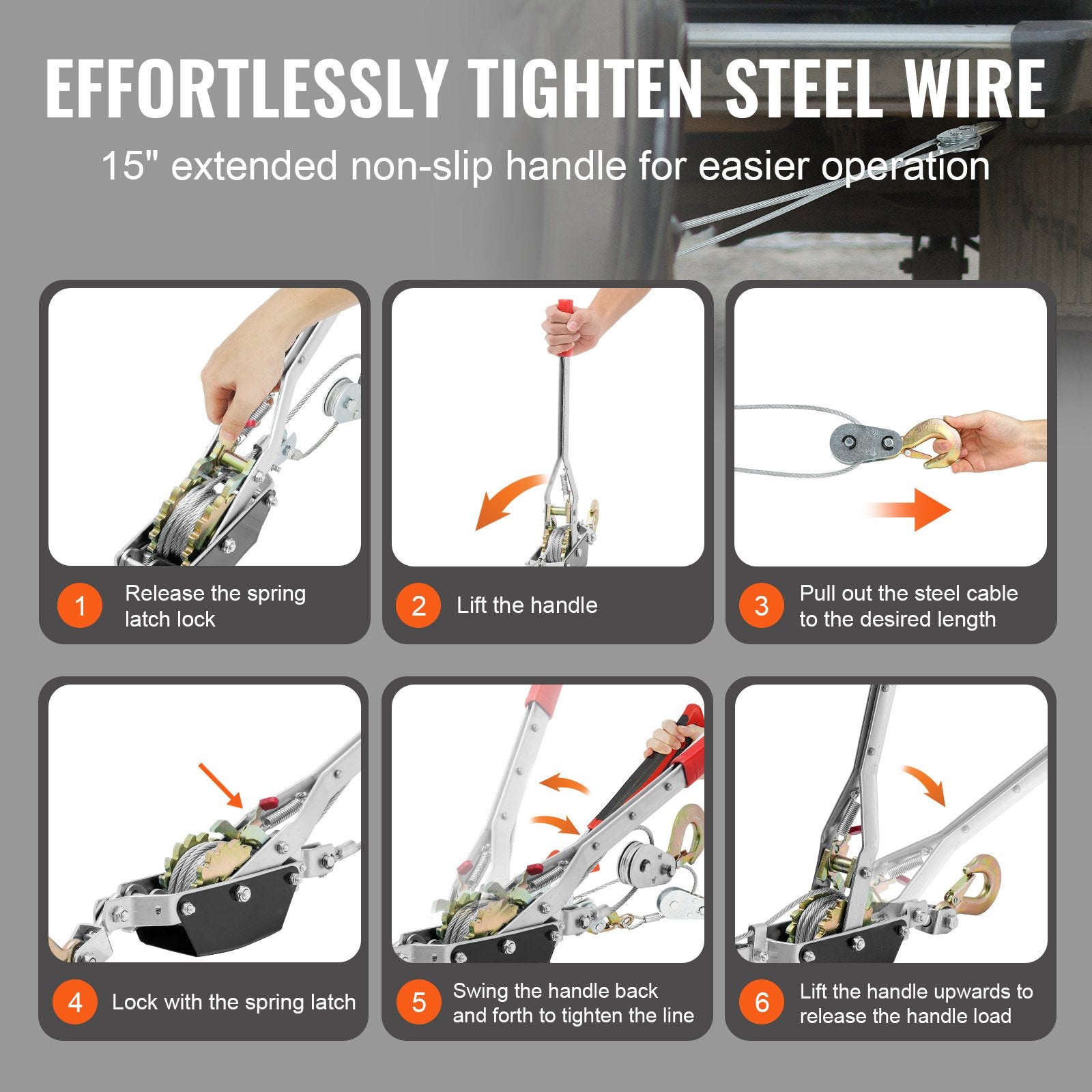 Come Along Winch 2 Ton 12ft Steel Cable with Dual Gear Ratchet Puller