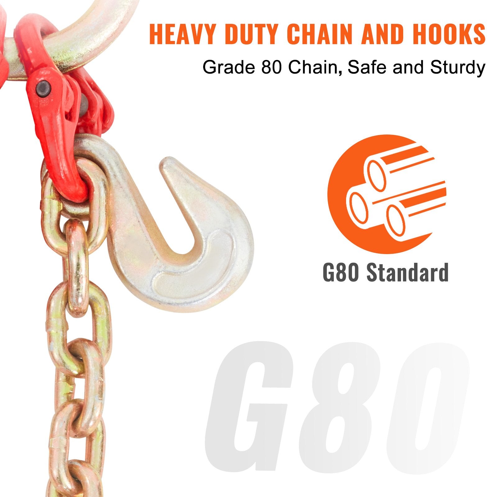V-Chain Bridle 4364kg 8x914.4mm G80 Tow Chain RTJ Hooks Galvanized D-Shackle