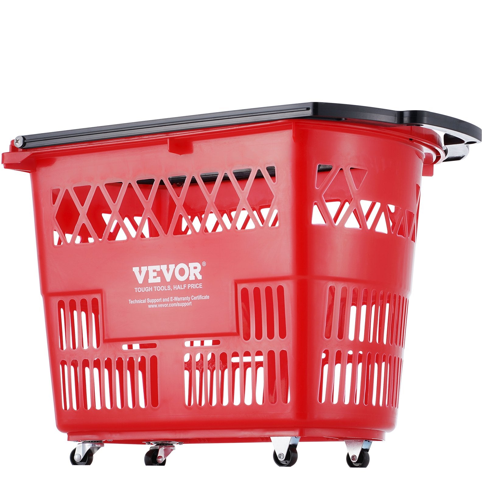 Shopping Baskets 6PCS 39L Rolling Plastic Baskets with Handles and Wheels Red