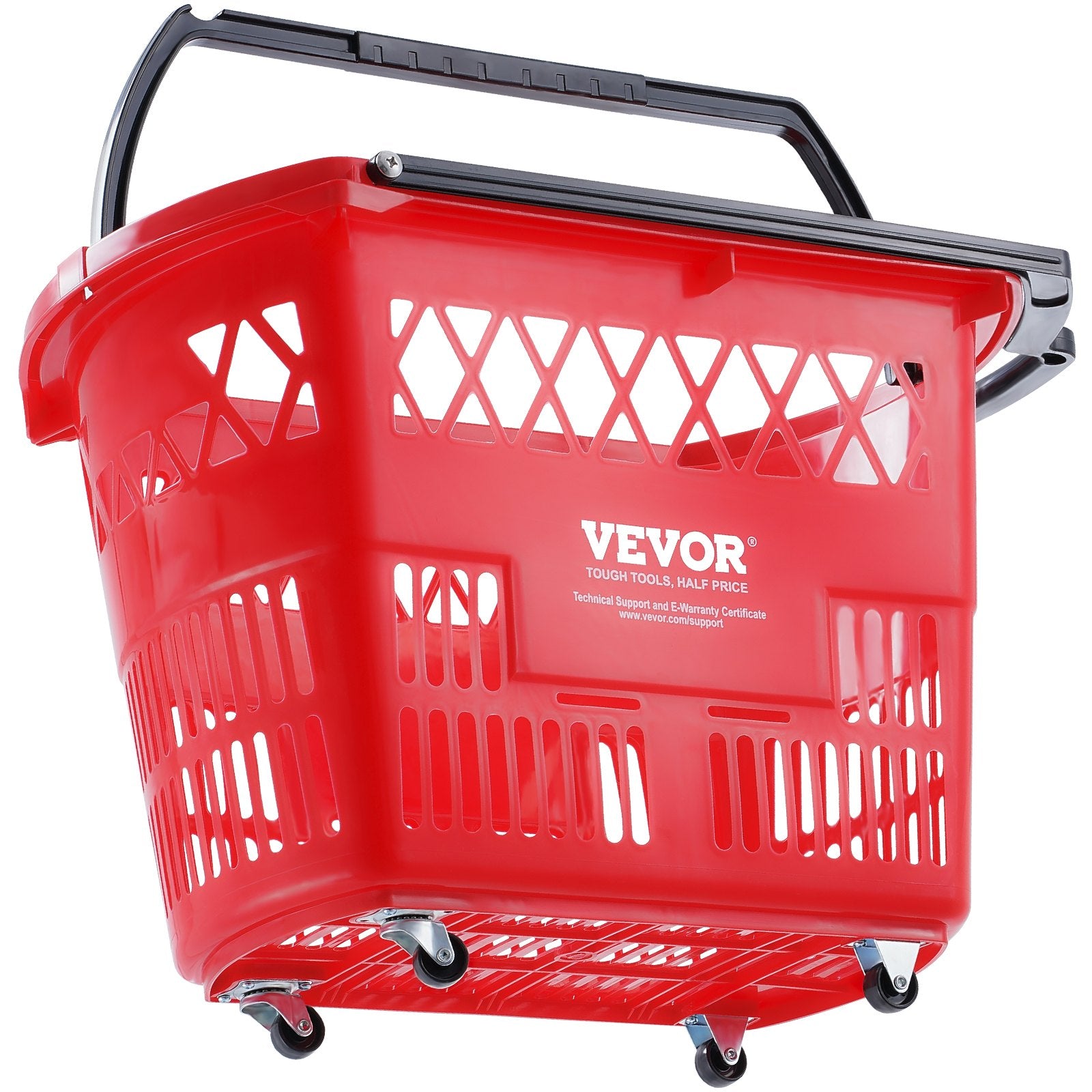 Shopping Baskets 6PCS 39L Rolling Plastic Baskets with Handles and Wheels Red