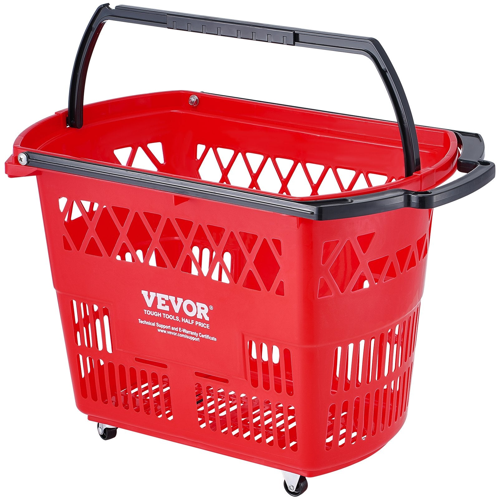Shopping Baskets 6PCS 39L Rolling Plastic Baskets with Handles and Wheels Red
