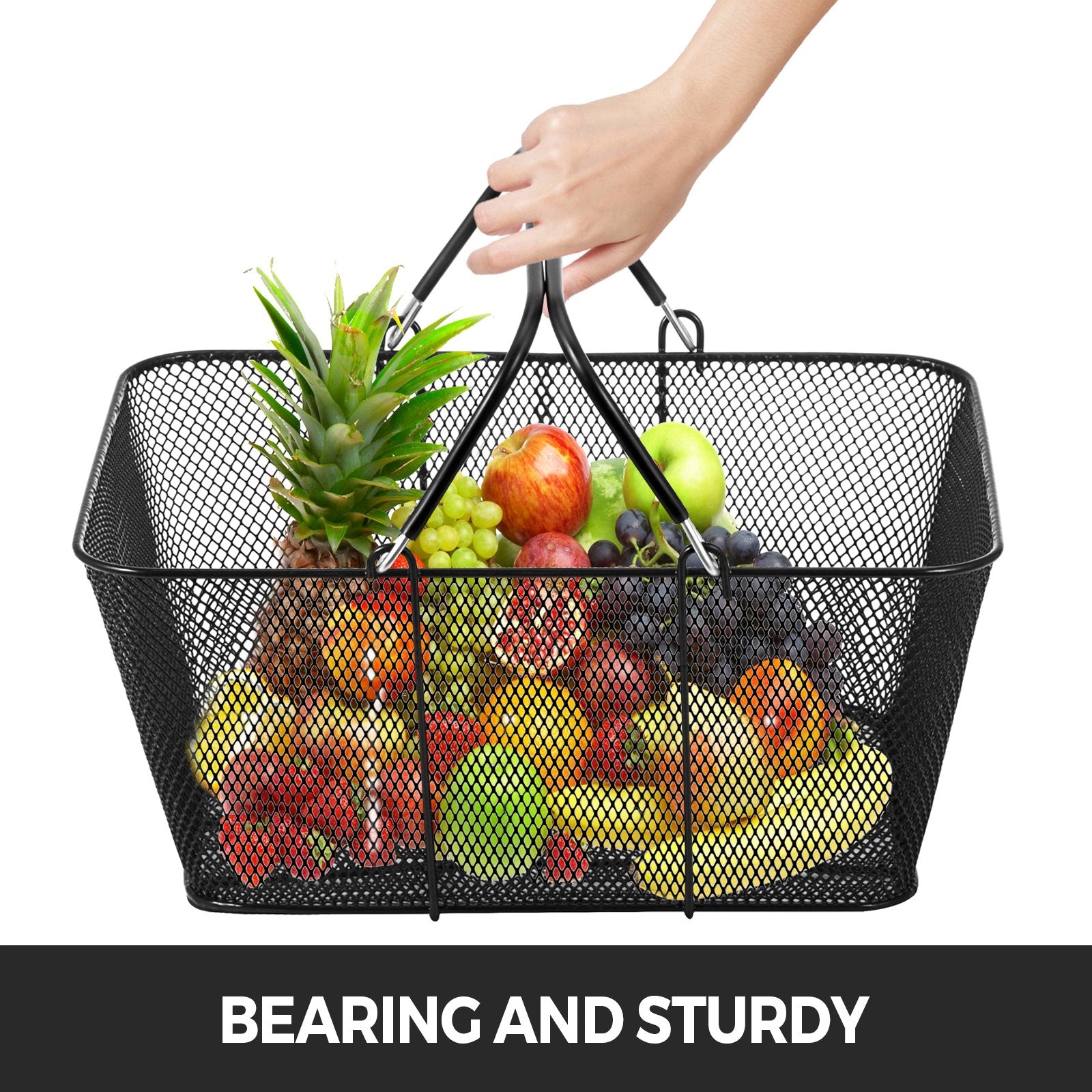 Shopping Baskets 12PCS Black Metal Wire Mesh Set with Handles for Stores