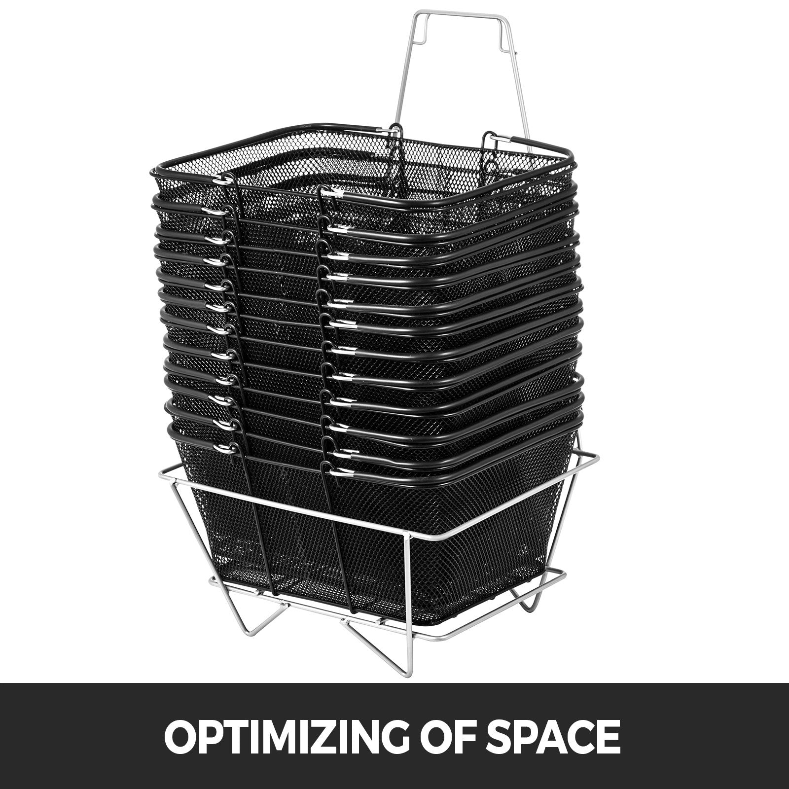 Shopping Baskets 12PCS Black Metal Wire Mesh Set with Handles for Stores