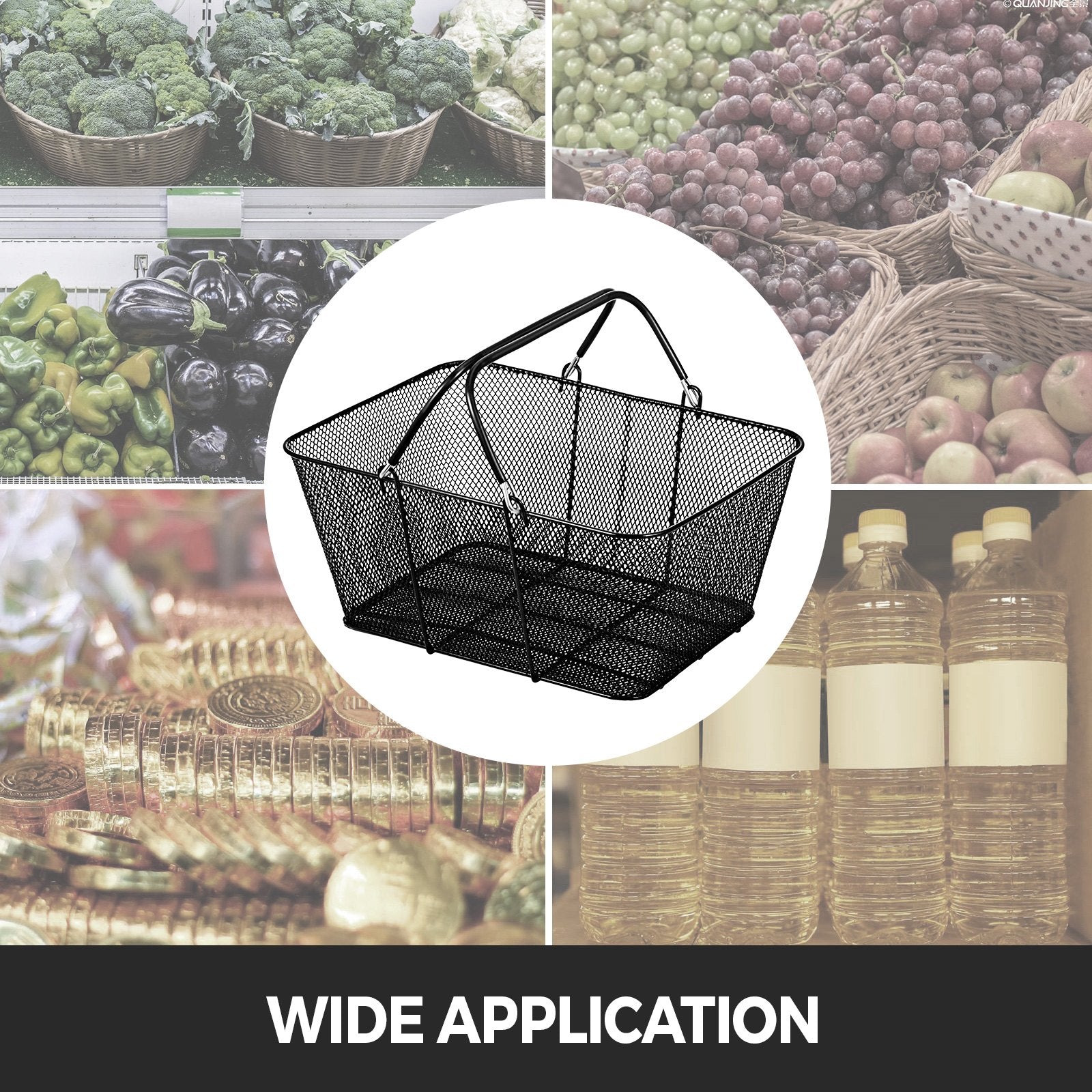 Shopping Baskets 12PCS Black Metal Wire Mesh Set with Handles for Stores