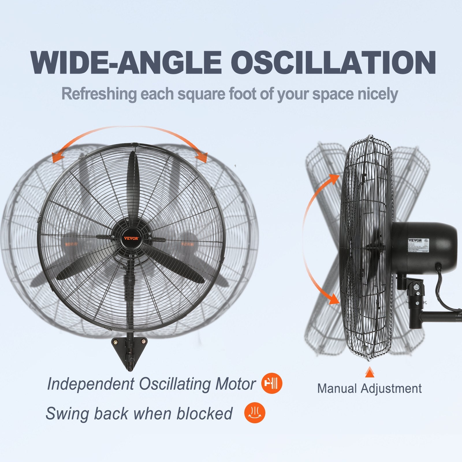 Wall-Mount Misting Fan, 61.6cm Oscillating Metal 3-Speed Waterproof Fan