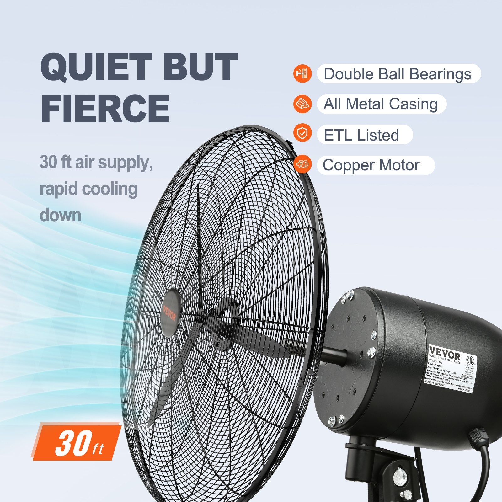 Wall-Mount Misting Fan, 61.6cm Oscillating Metal 3-Speed Waterproof Fan