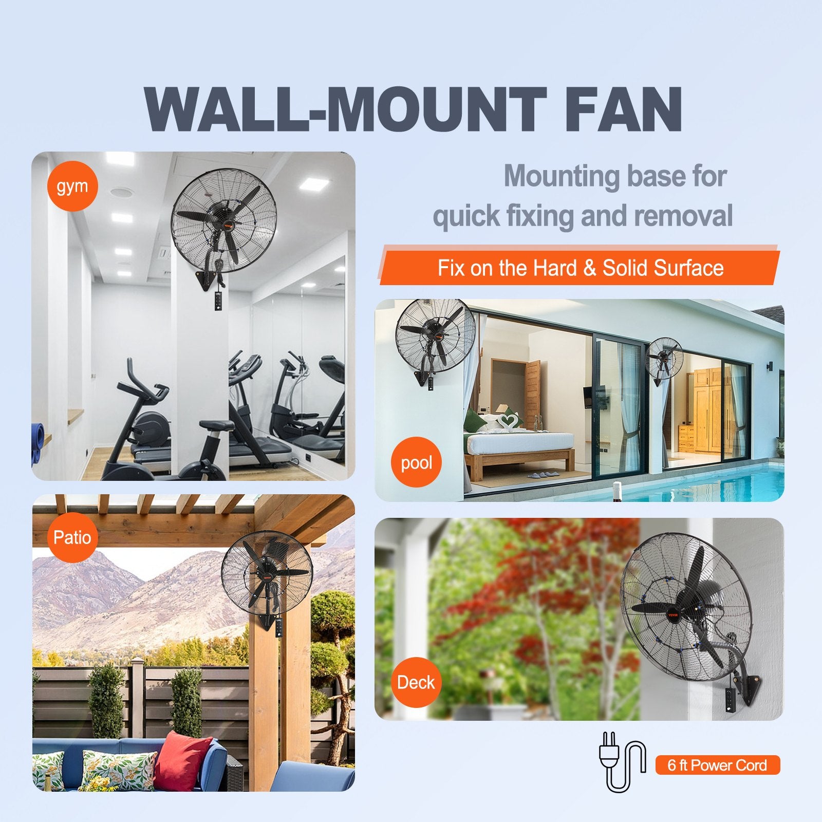 Wall-Mount Misting Fan, 61.6cm Oscillating Metal 3-Speed Waterproof Fan
