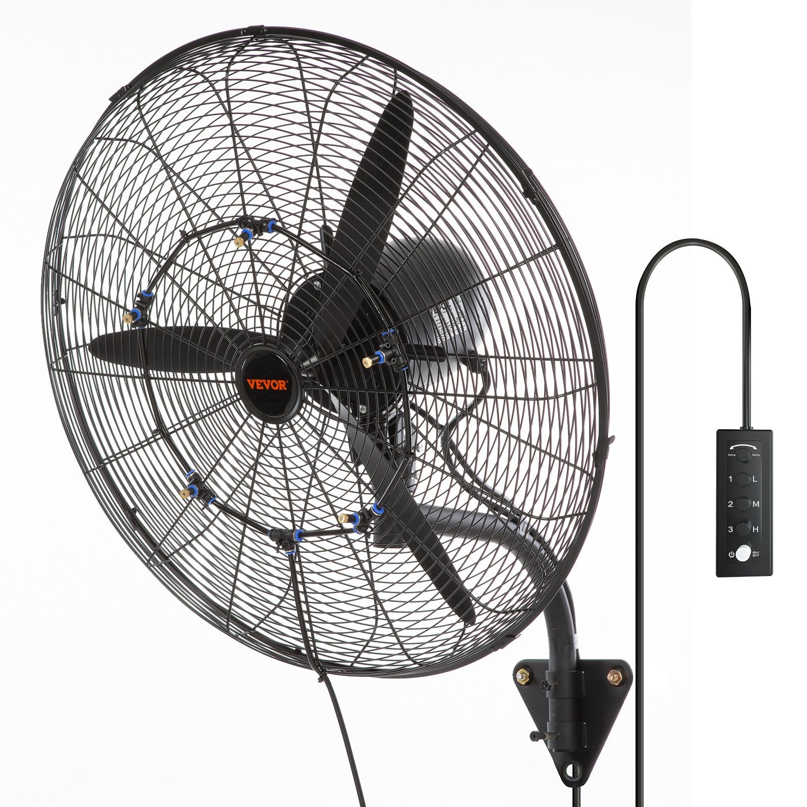 Wall-Mount Misting Fan, 61.6cm Oscillating Metal 3-Speed Waterproof Fan