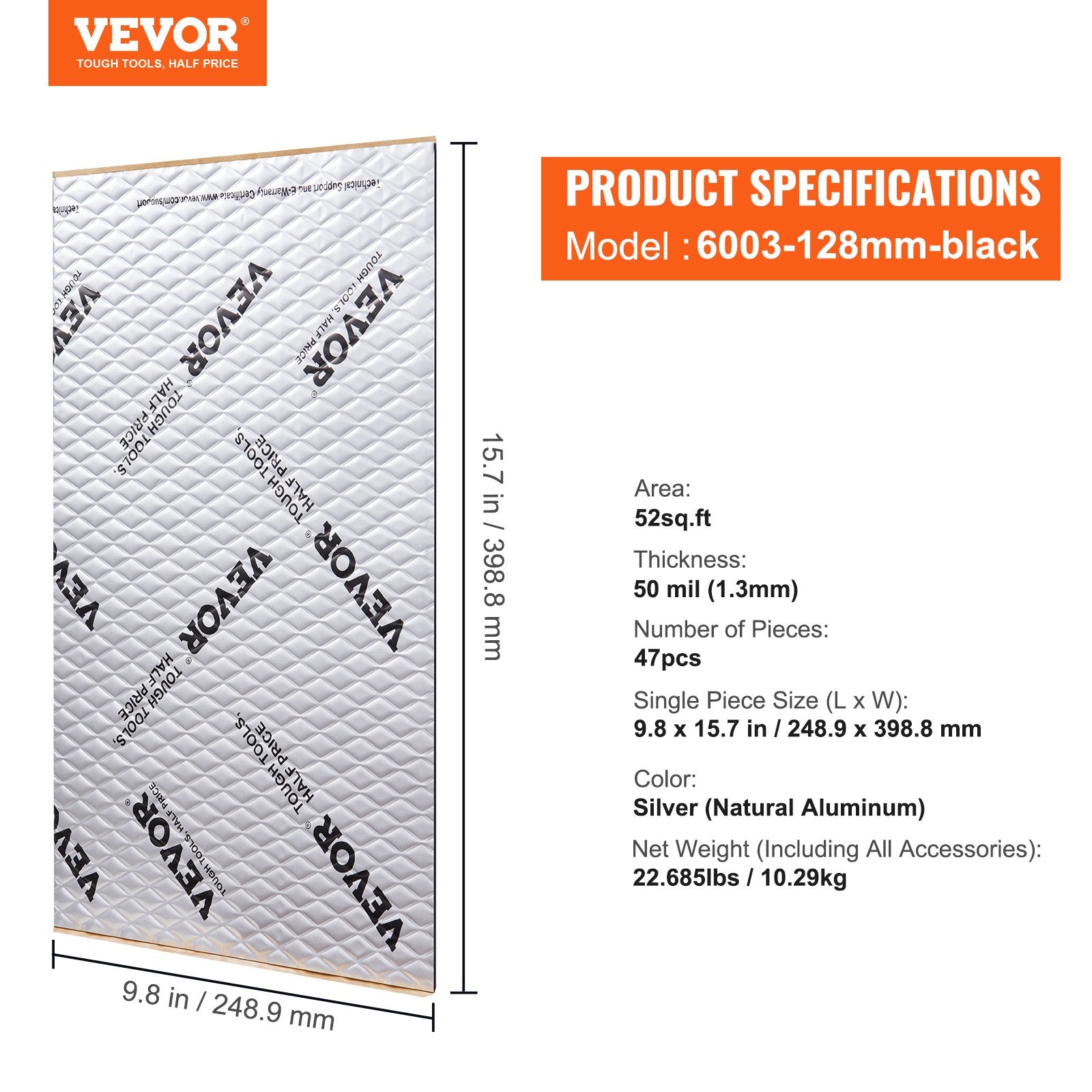 Car Sound Deadening Mat 50mil 4.8sqm Butyl Noise Insulation Vibration Dampen