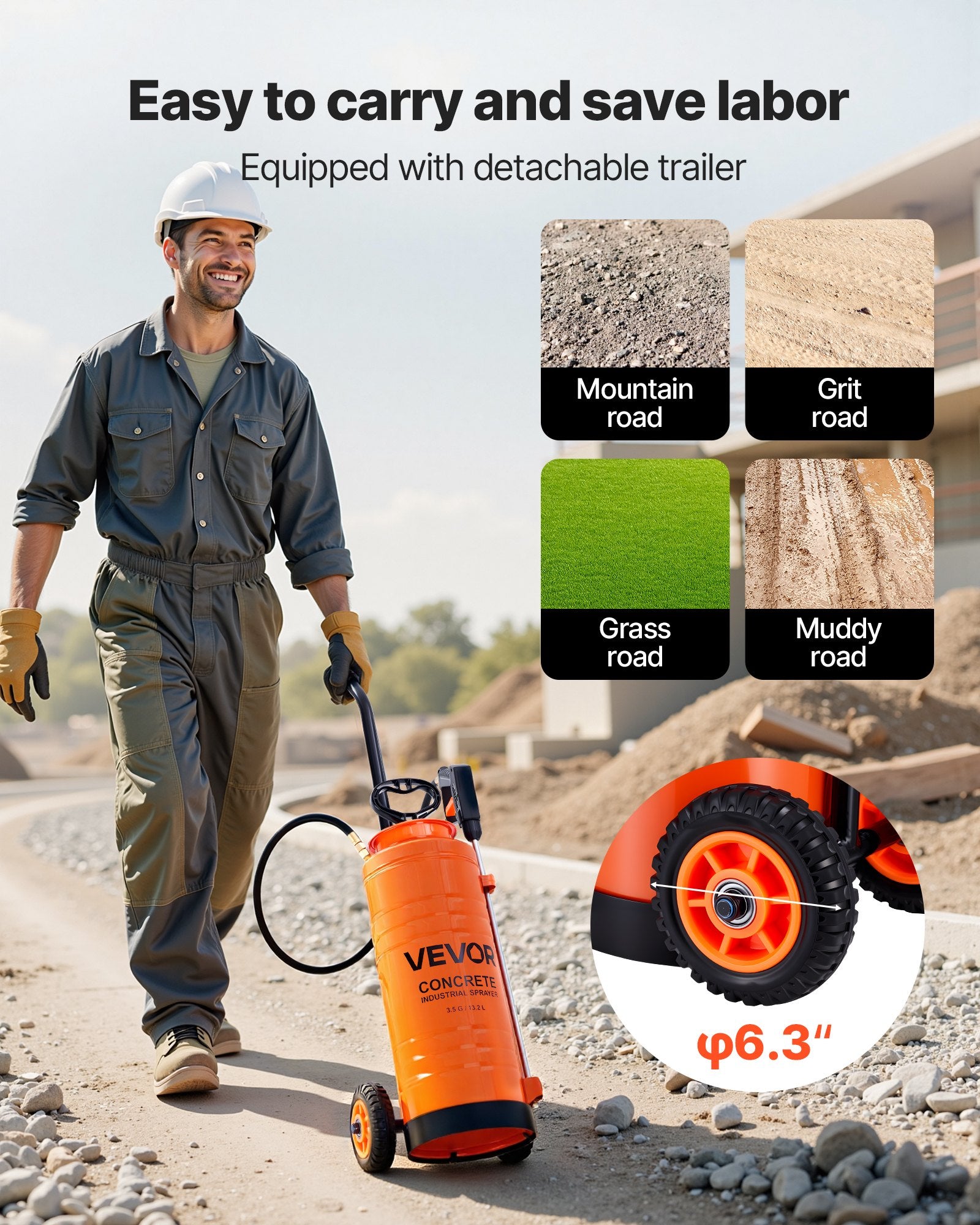 Industrial Concrete Sprayer 14L Stainless Steel Wheeled Cart Heavy Duty Pump