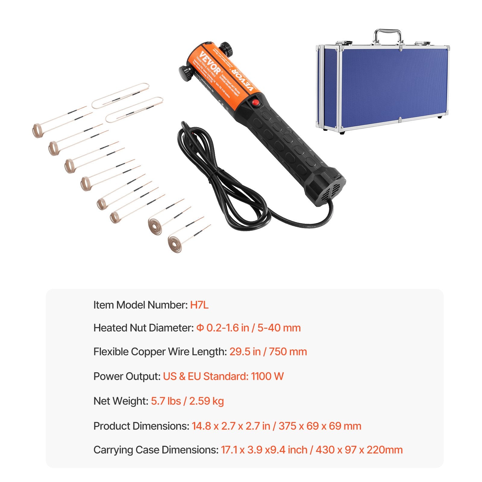 Magnetic Induction Heater Kit 1000W 220V Portable with 10 Coils for Bolts & Nuts