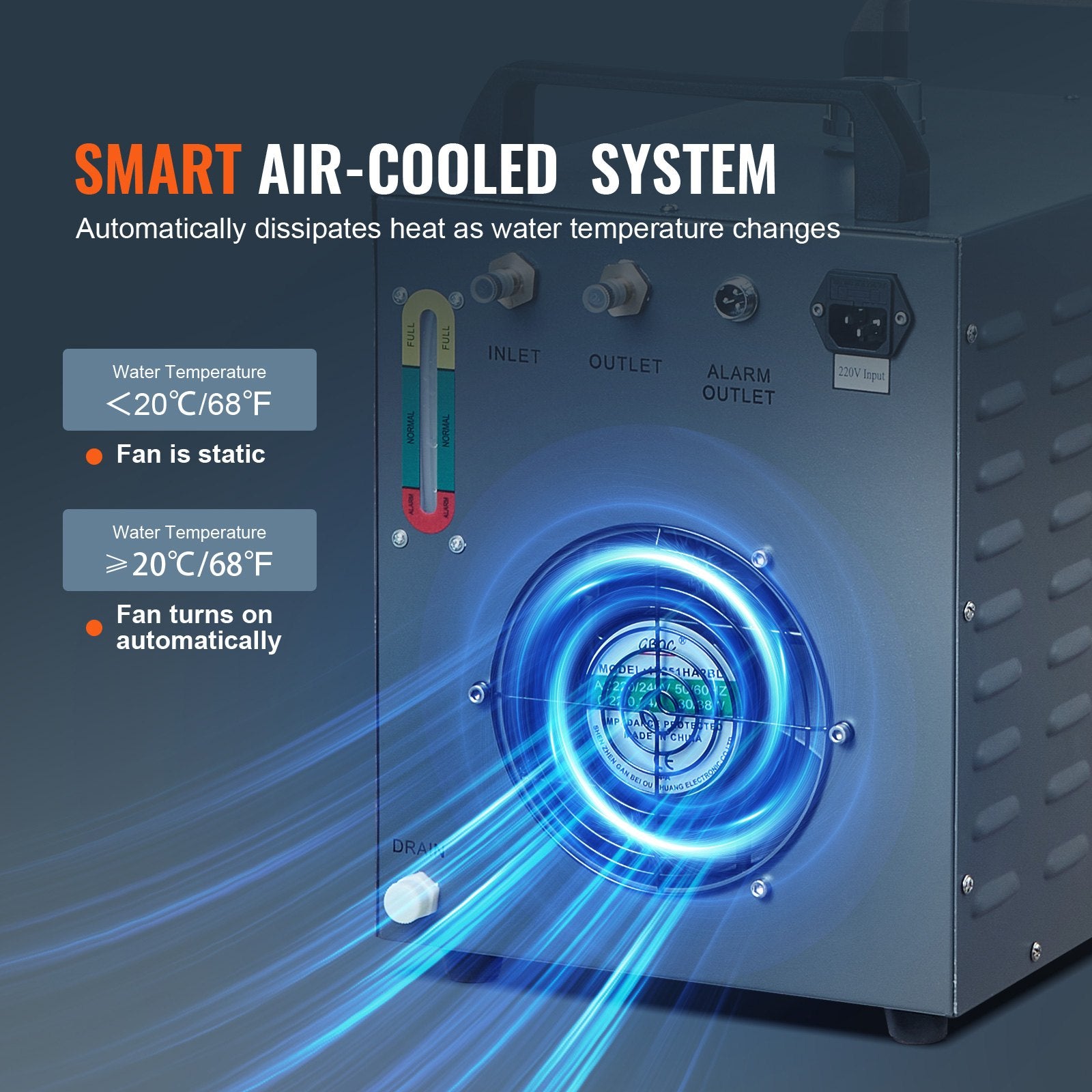 Industrial Water Chiller CW-3000 80W Air-Cooled 12L Tank 12L/min Flow Rate