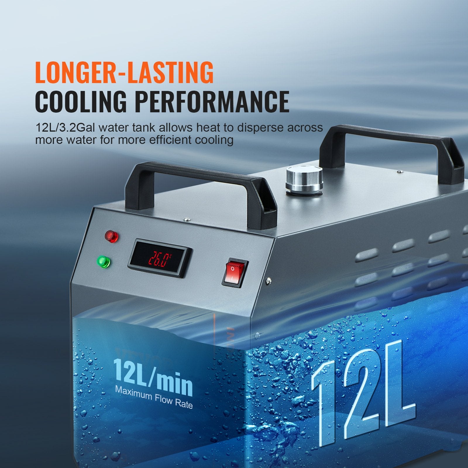 Industrial Water Chiller CW-3000 80W Air-Cooled 12L Tank 12L/min Flow Rate