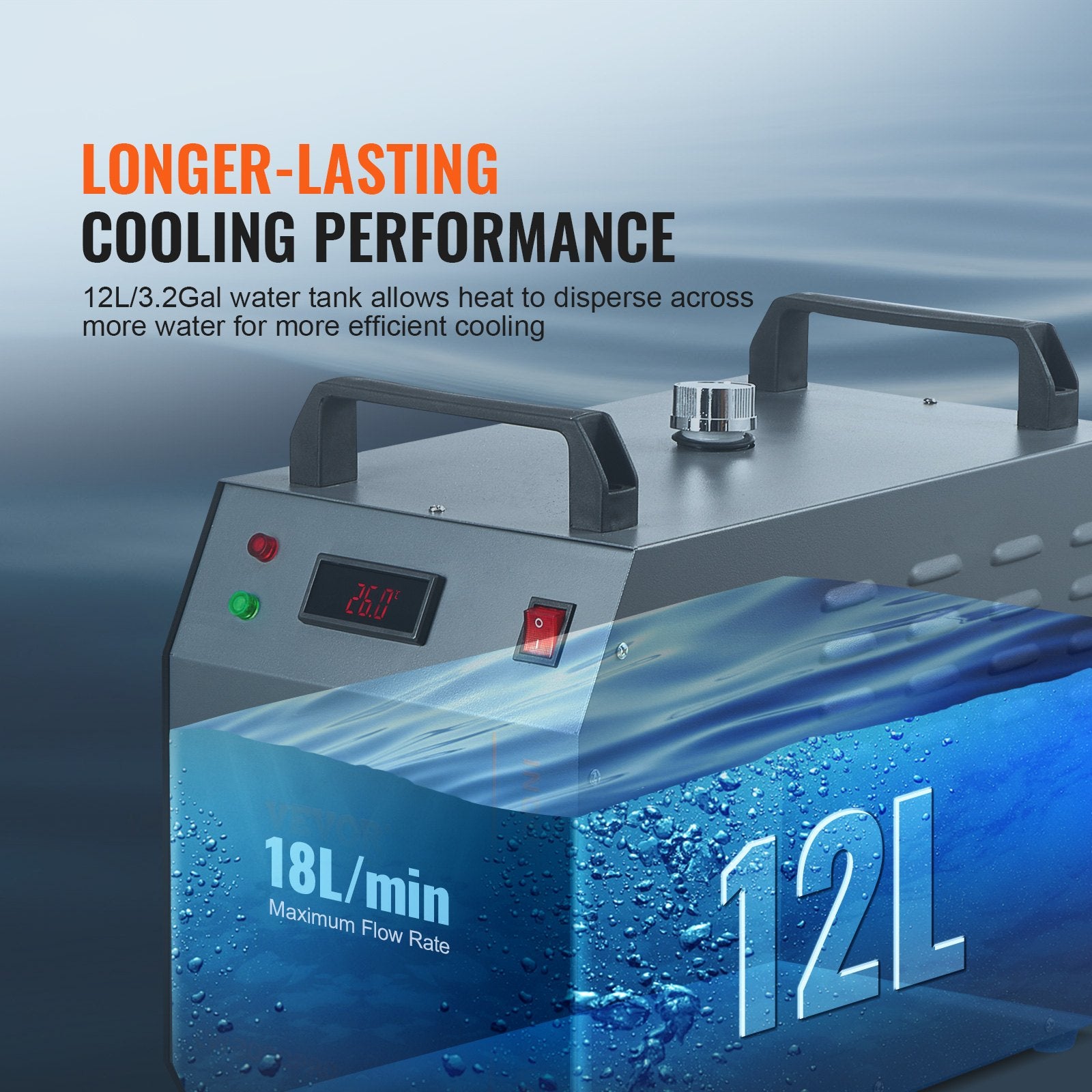 Industrial Water Chiller CW-3000(PRO) 150W Air-Cooled 12L Tank 18L/min Flow