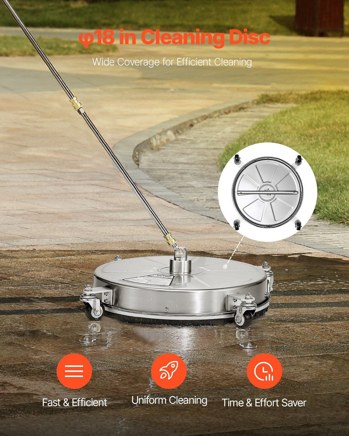 18in Pressure Washer Surface Cleaner Stainless Steel 4 Wheels 4000 PSI