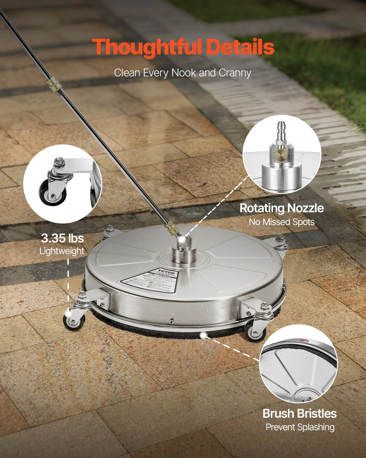 18in Pressure Washer Surface Cleaner Stainless Steel 4 Wheels 4000 PSI