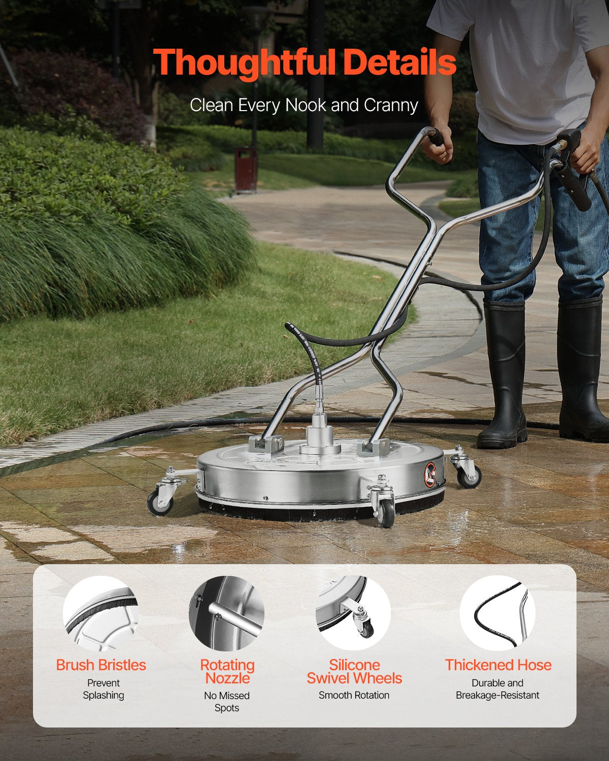 24" Pressure Washer Surface Cleaner Stainless Steel 4000 PSI 4 Wheels Dual H&le