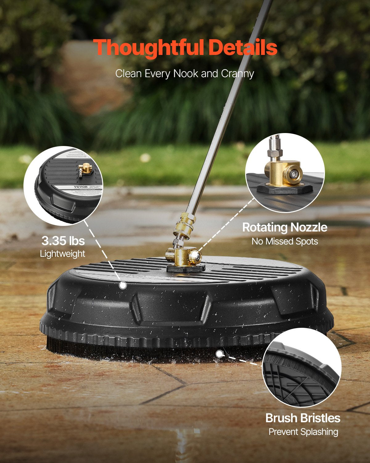 15" Pressure Washer Surface Cleaner with 4 Wheels for Driveway