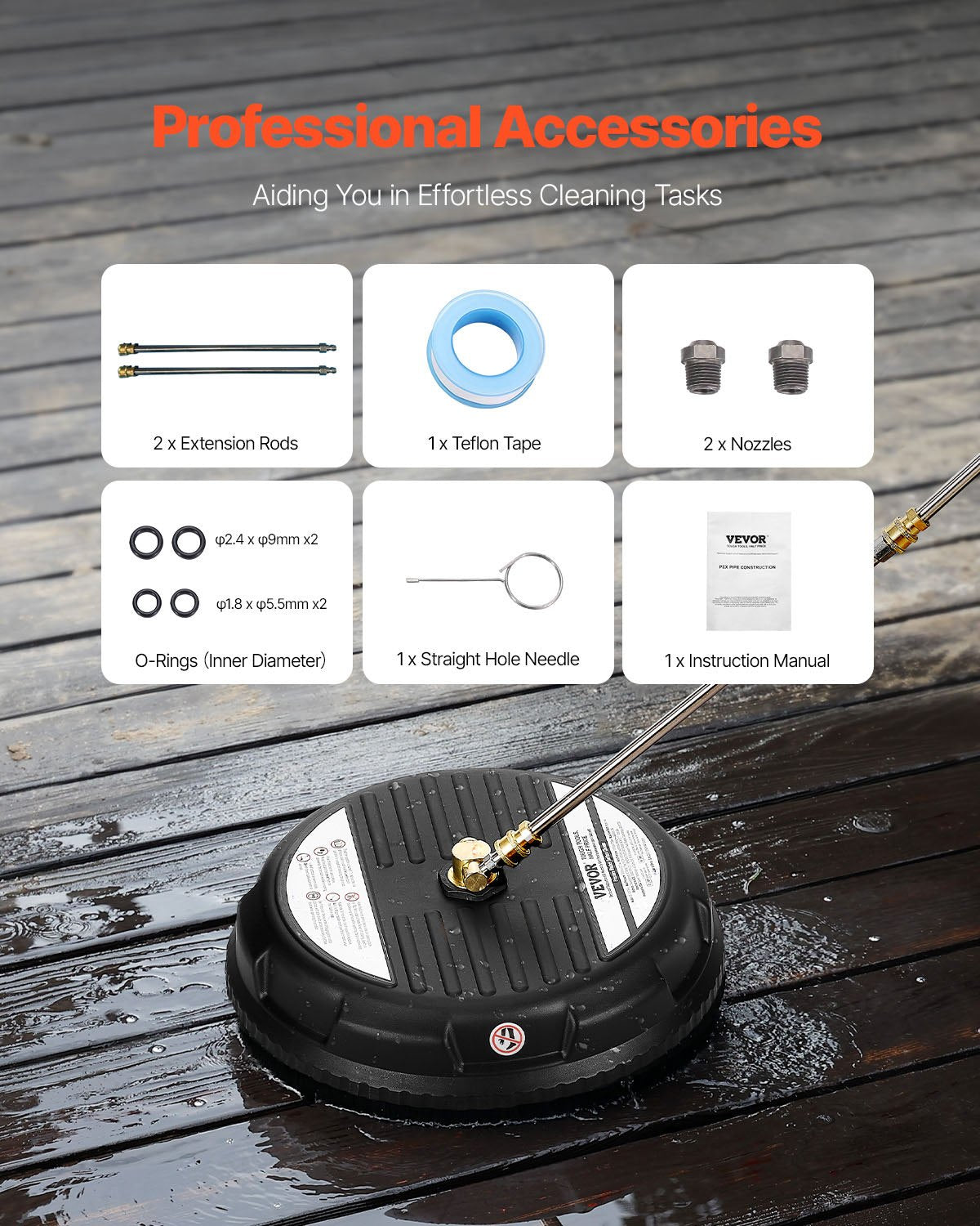 15" Pressure Washer Surface Cleaner with 4 Wheels for Driveway