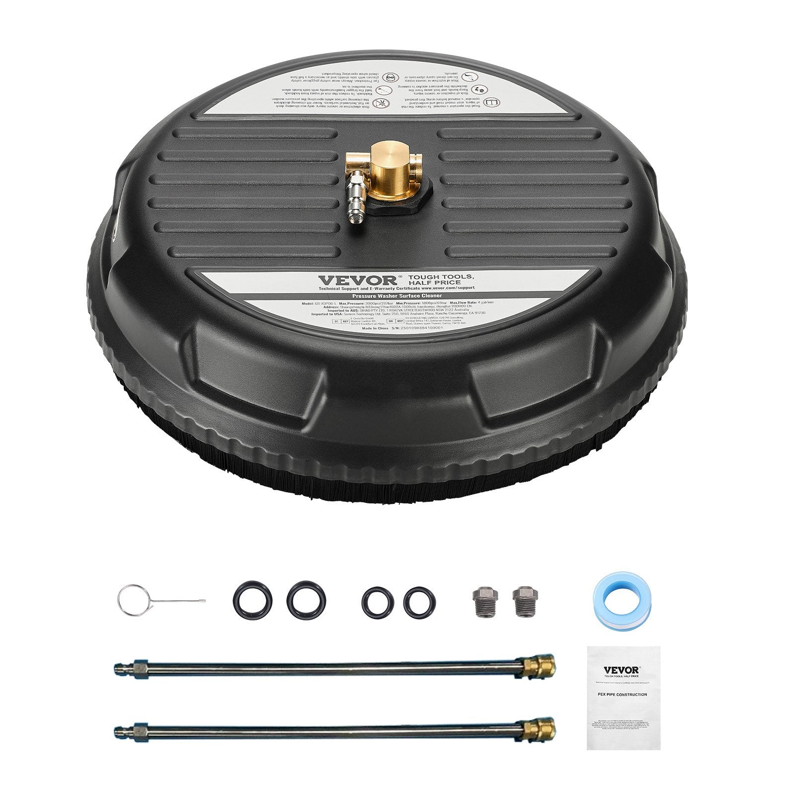 15" Pressure Washer Surface Cleaner with 4 Wheels for Driveway
