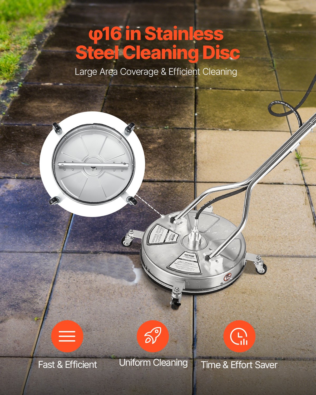 18in Pressure Washer Surface Cleaner, Stainless Steel, 4 Wheels, 4000 PSI