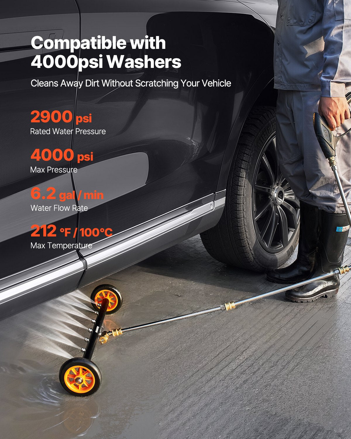 Pressure Washer Undercarriage Cleaner 24 Inch Stainless Steel Surface 4000PSI