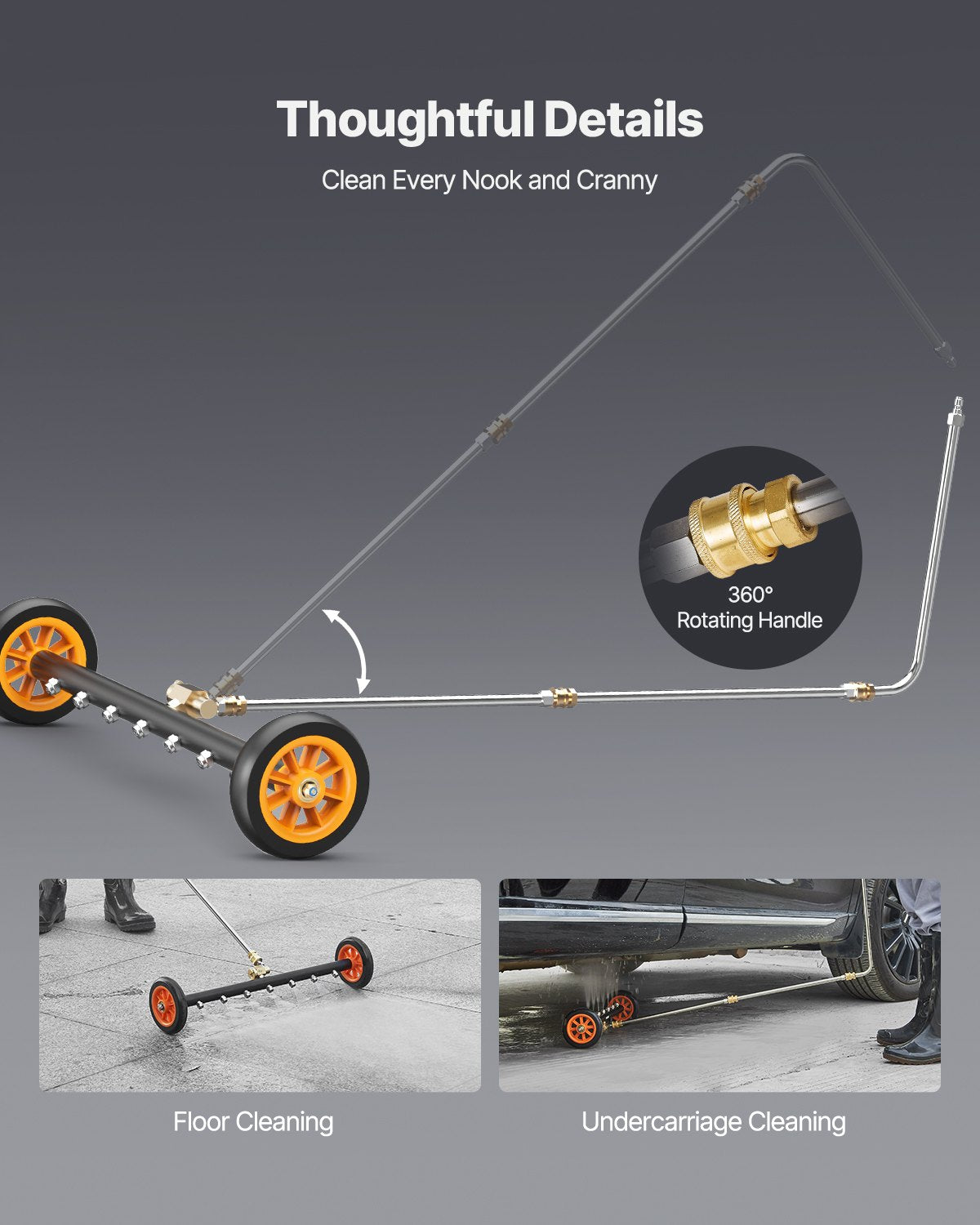 Pressure Washer Undercarriage Cleaner 24 Inch Stainless Steel Surface 4000PSI