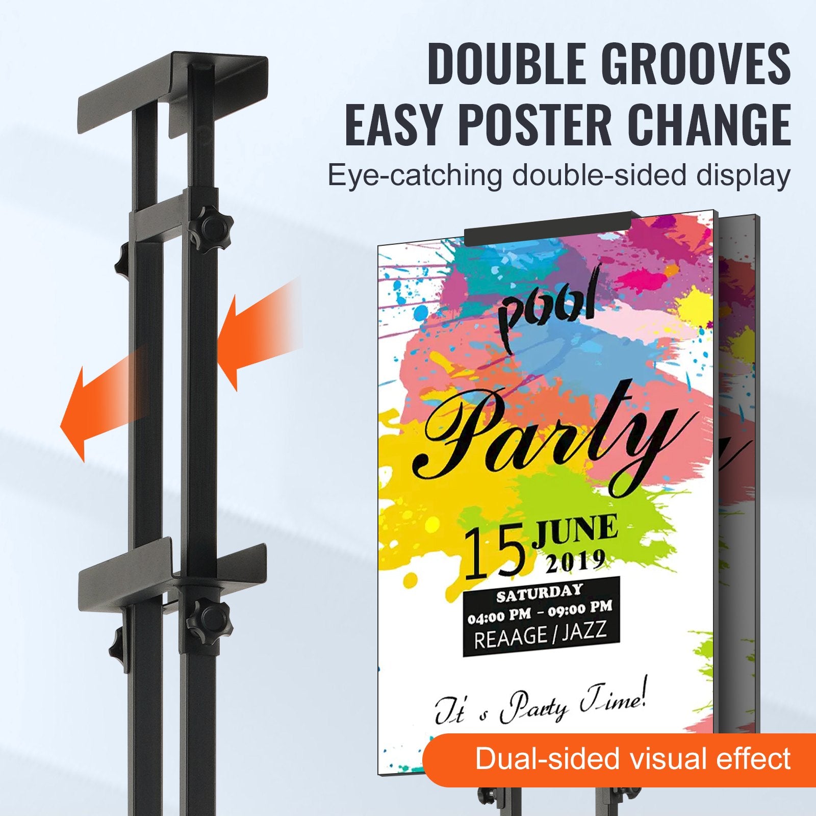 Double-Sided Poster Stand Adjustable to 75" Heavy Duty Floor Pedestal Black