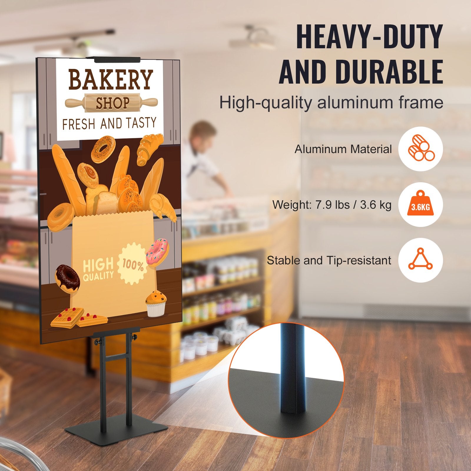 Double-Sided Poster Stand Adjustable to 75" Heavy Duty Floor Pedestal Black