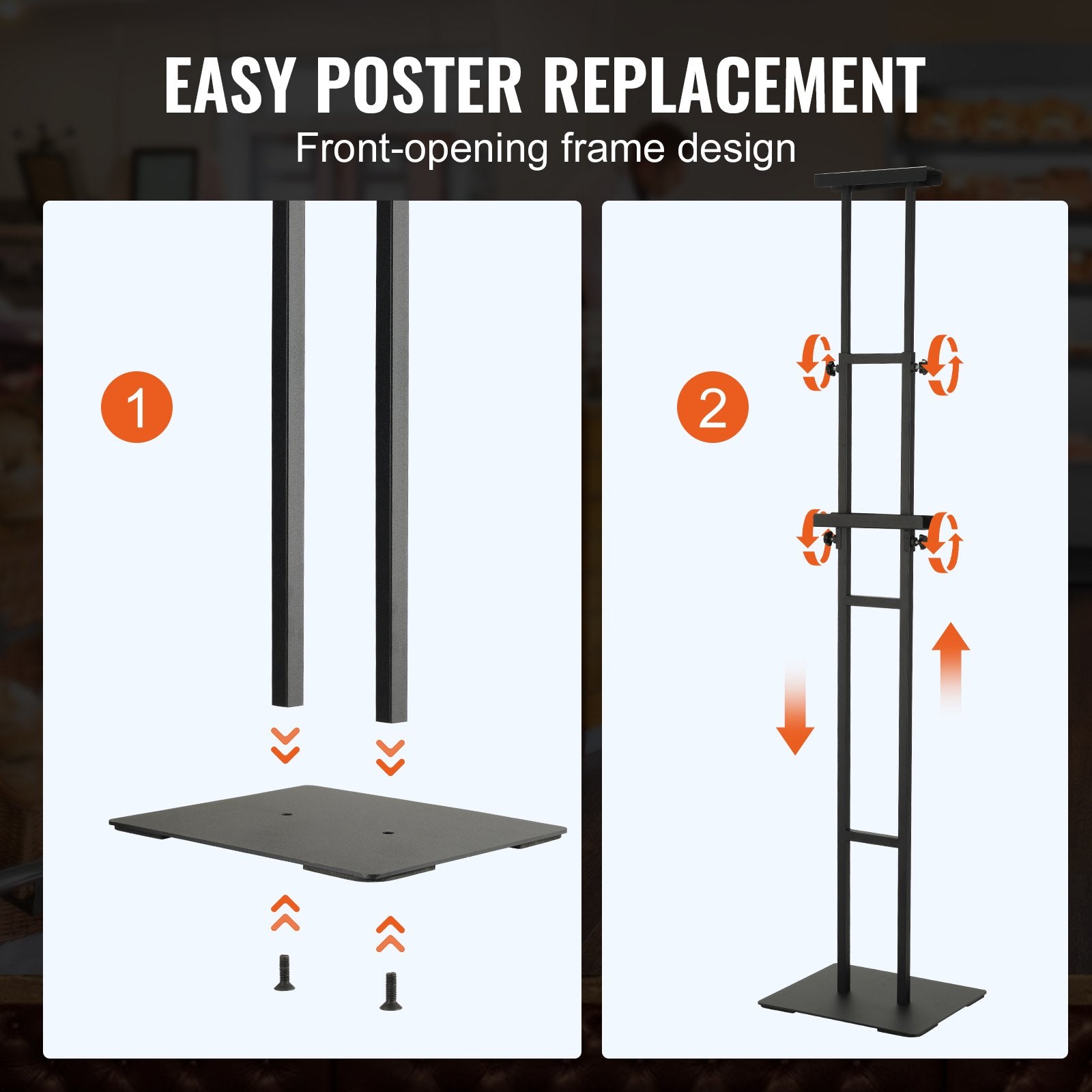 Double-Sided Poster Stand Adjustable to 75" Heavy Duty Floor Pedestal Black
