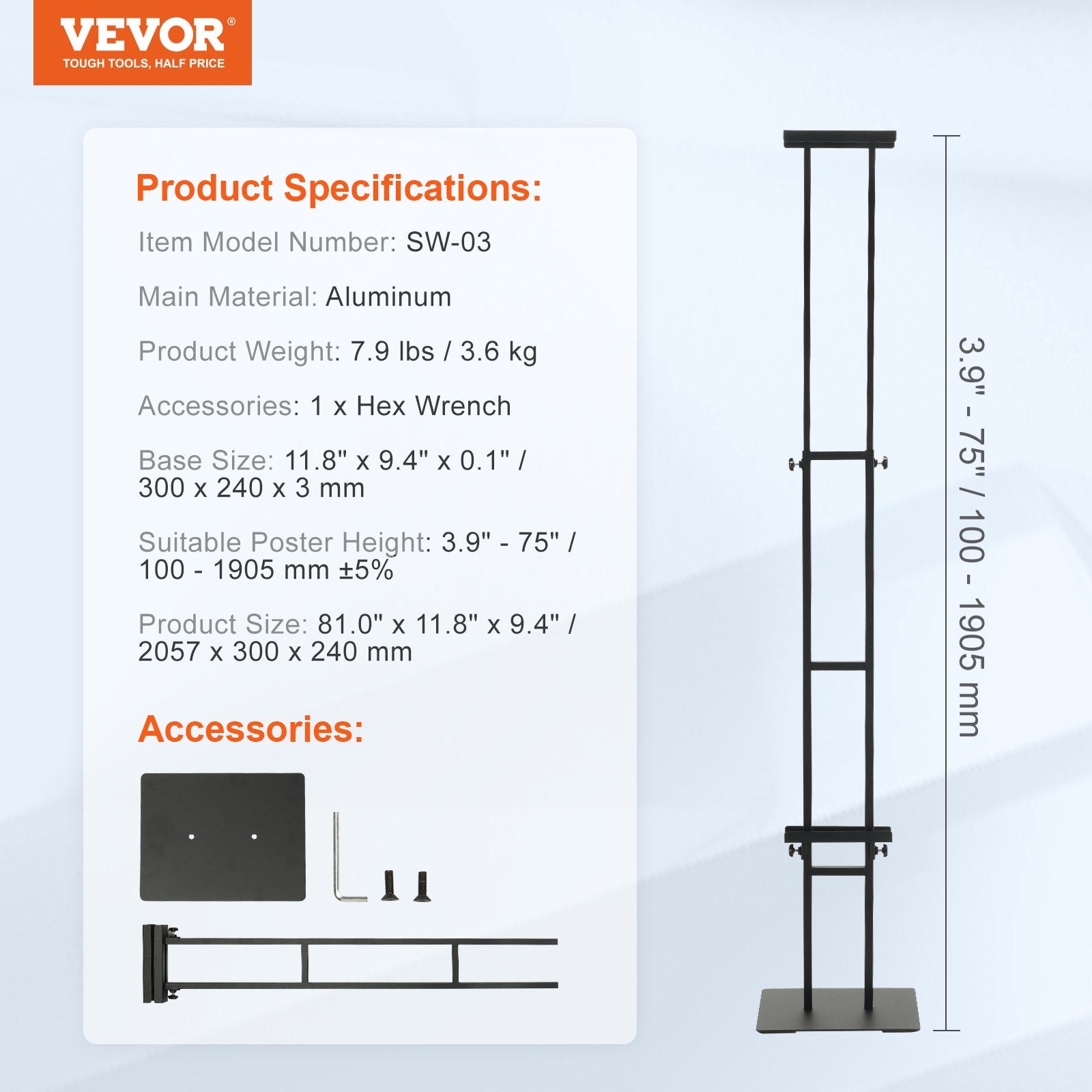 Double-Sided Poster Stand Adjustable to 75" Heavy Duty Floor Pedestal Black