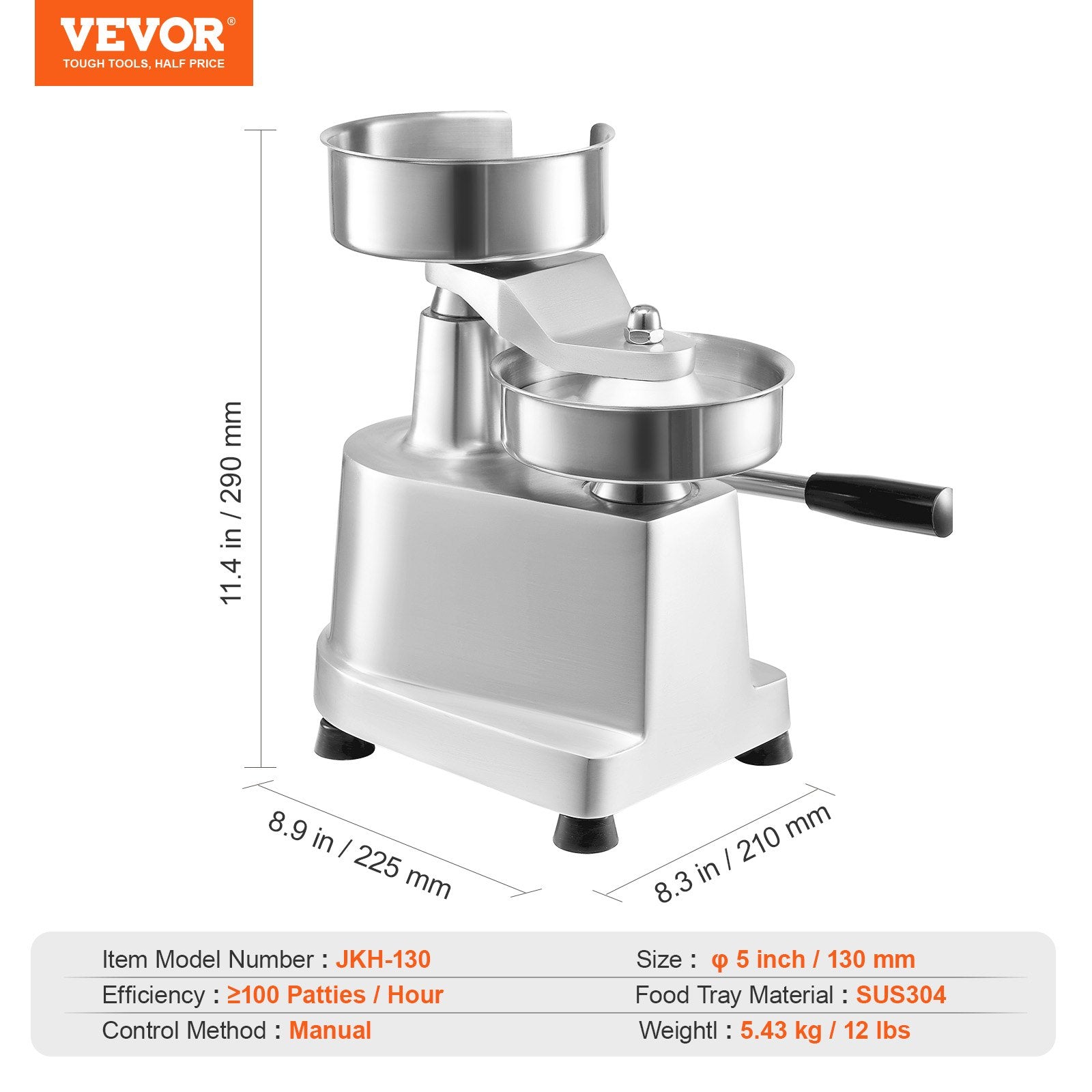 Commercial Burger Patty Maker 130mm Stainless Steel Press 1000 Patty Papers