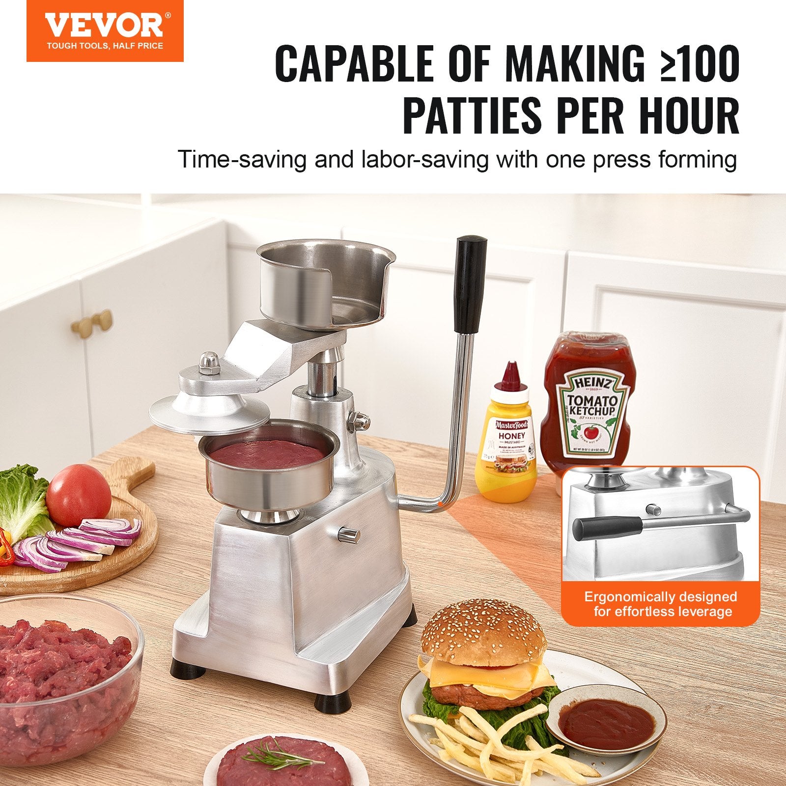 Commercial Burger Patty Maker 100mm Stainless Steel Bowl with 1000 Patty Papers