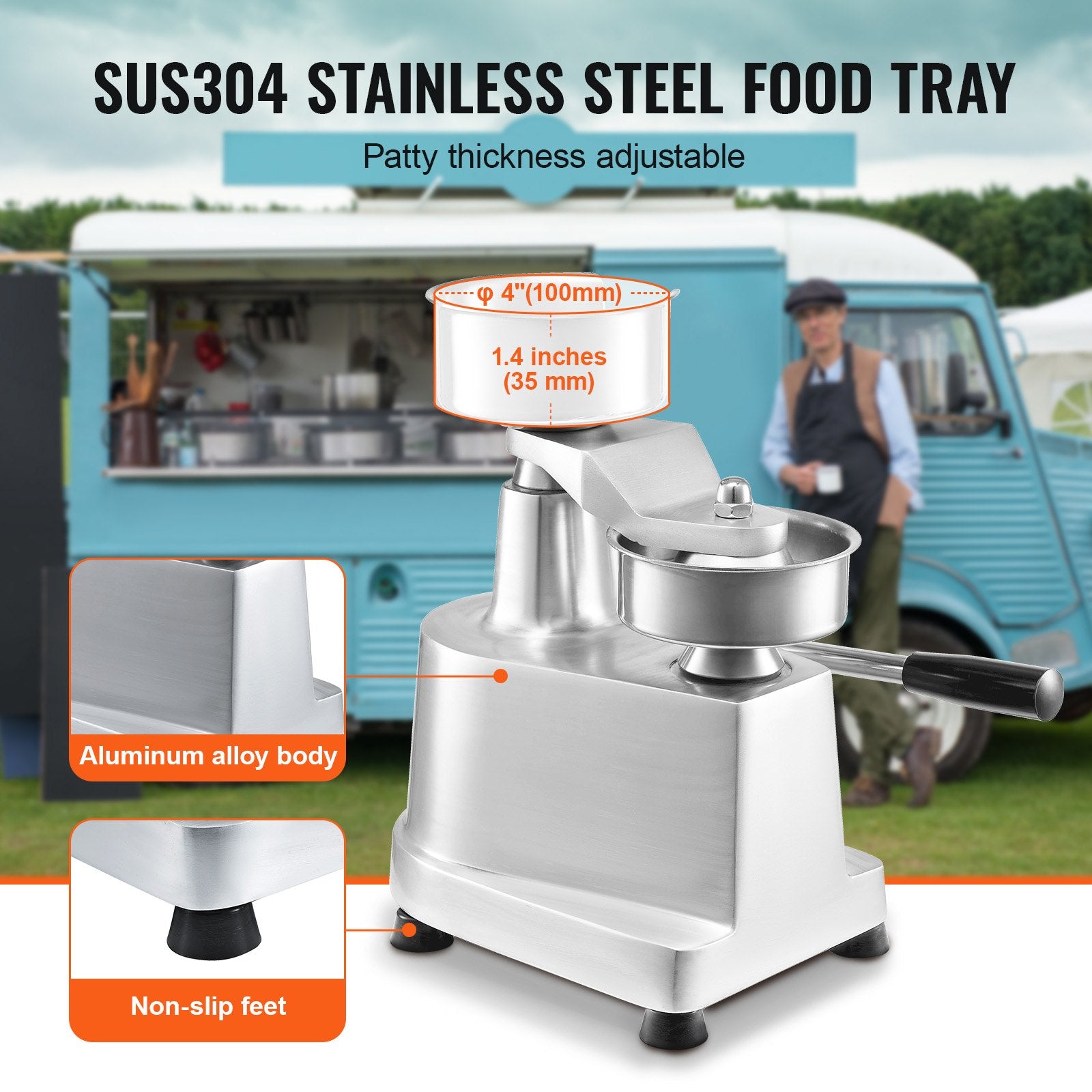 Commercial Burger Patty Maker 100mm Stainless Steel Bowl with 1000 Patty Papers