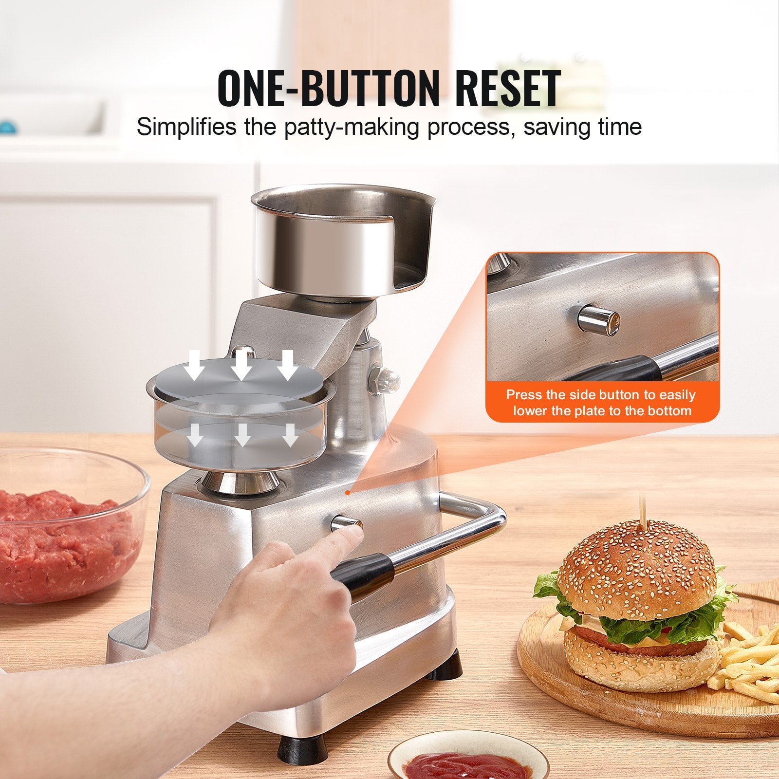 Commercial Burger Patty Maker 100mm Stainless Steel Bowl with 1000 Patty Papers