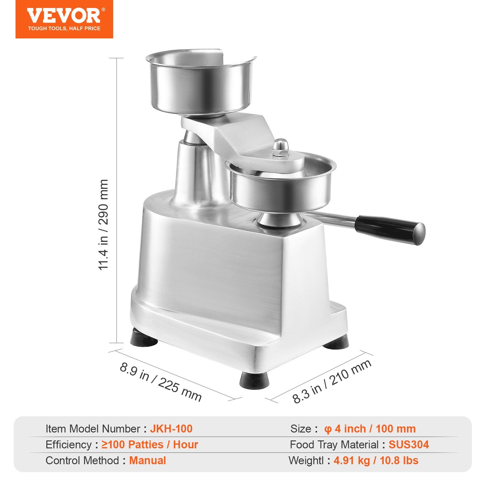Commercial Burger Patty Maker 100mm Stainless Steel Bowl with 1000 Patty Papers