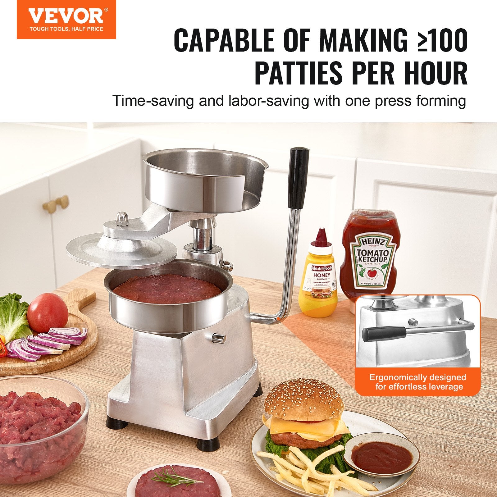 Commercial Burger Patty Maker 150mm Stainless Steel Bowl with 1000 Patty Papers