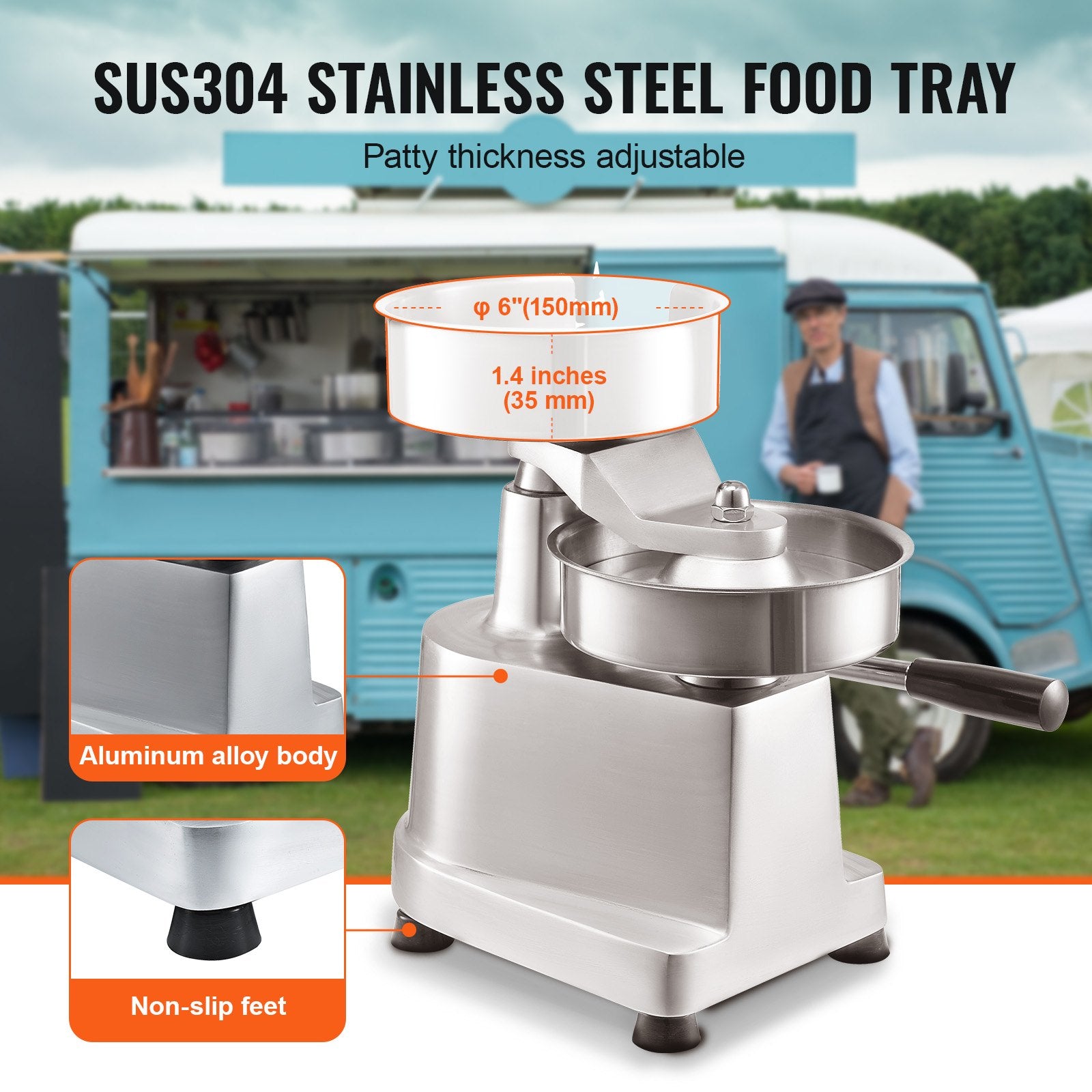 Commercial Burger Patty Maker 150mm Stainless Steel Bowl with 1000 Patty Papers