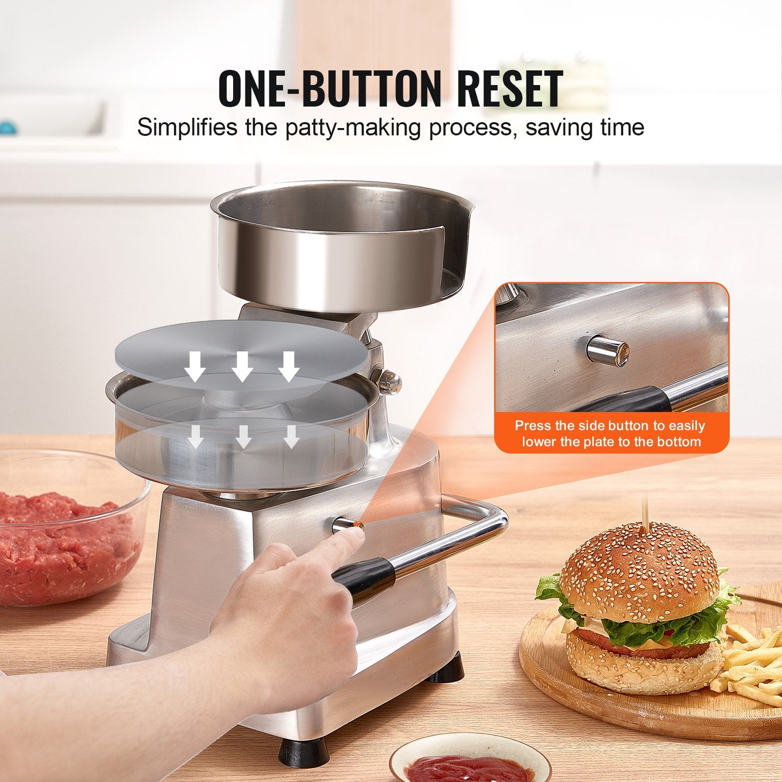 Commercial Burger Patty Maker 150mm Stainless Steel Bowl with 1000 Patty Papers