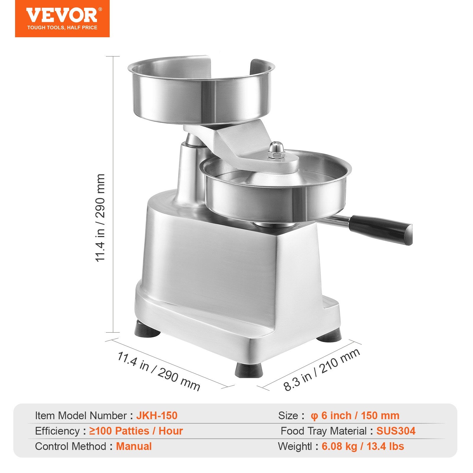 Commercial Burger Patty Maker 150mm Stainless Steel Bowl with 1000 Patty Papers