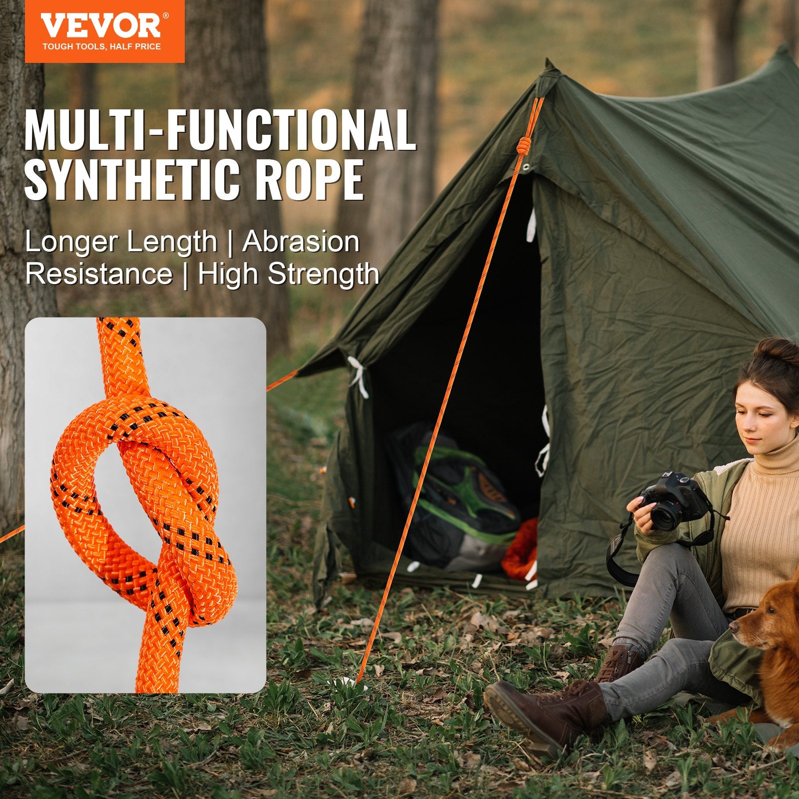 Double Braided Polyester Rope 19mm x 67.06m Outdoor Climbing Rigging Rope