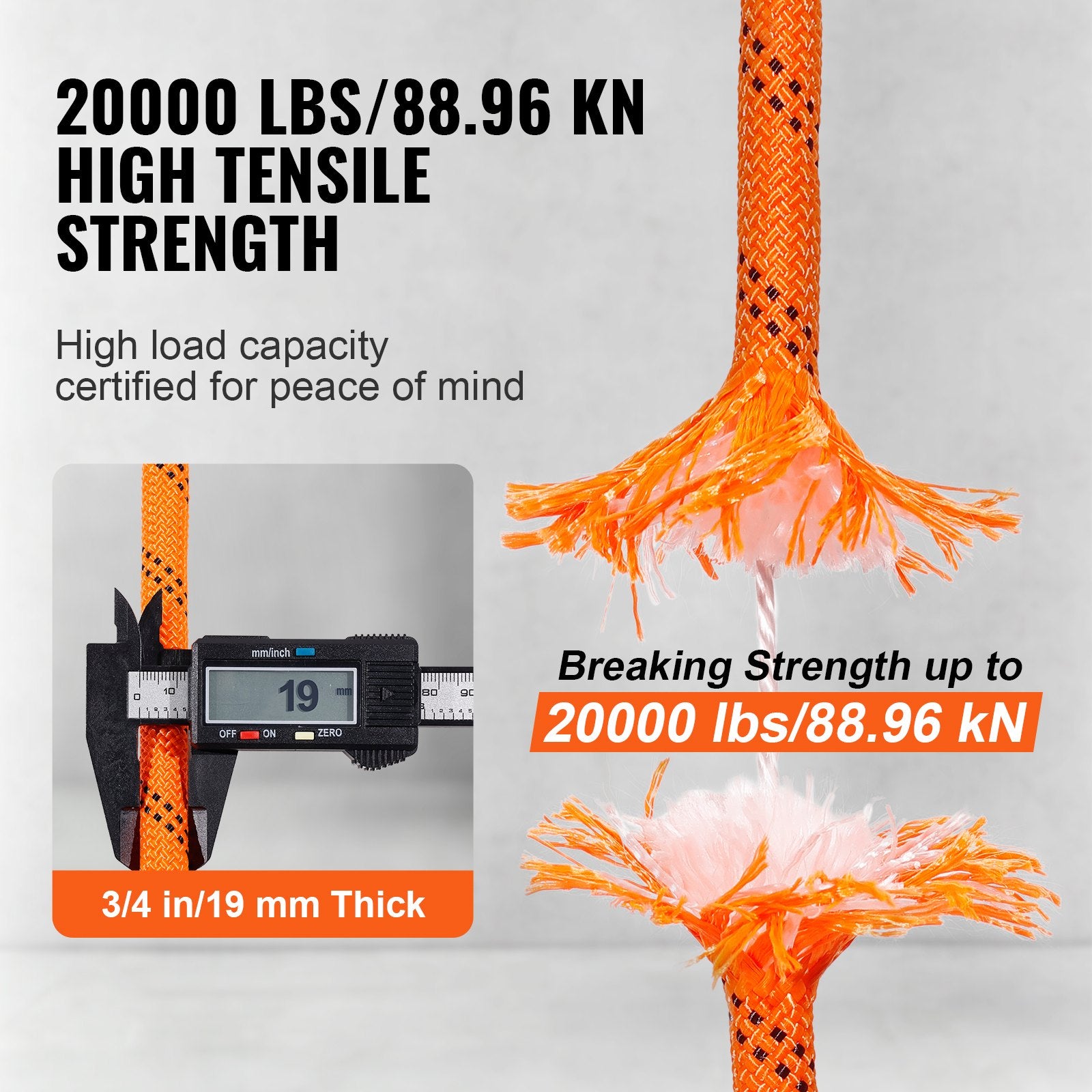 Double Braided Polyester Rope 19mm x 67.06m Outdoor Climbing Rigging Rope