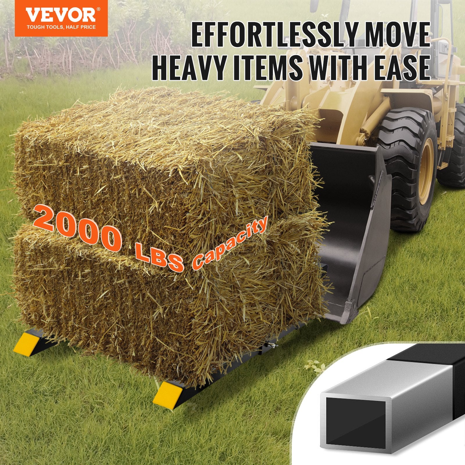 Clamp On Pallet Forks, 907kg Capacity Heavy Duty Tractor Bucket Forks