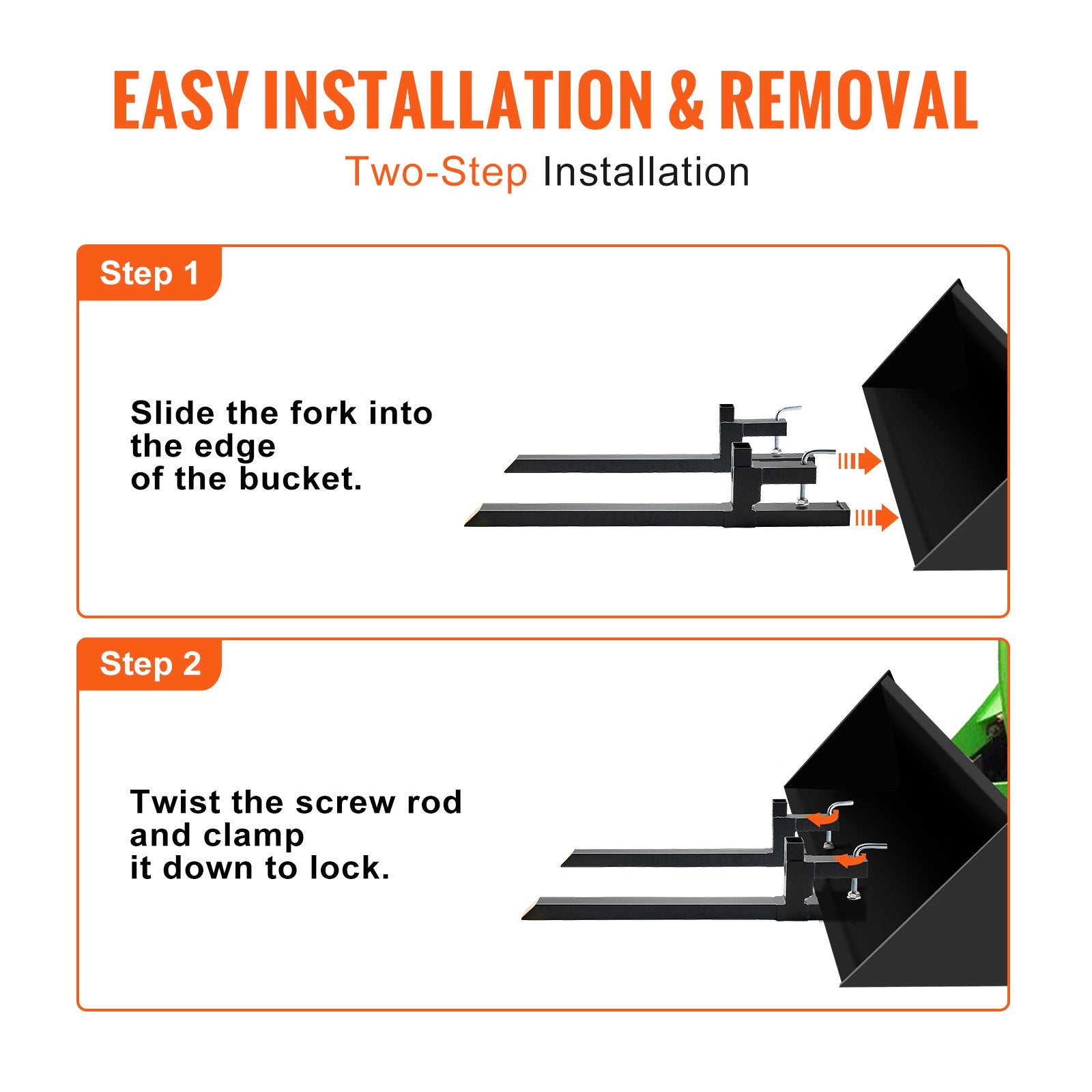 Clamp On Pallet Forks, 907kg Capacity Heavy Duty Tractor Bucket Forks