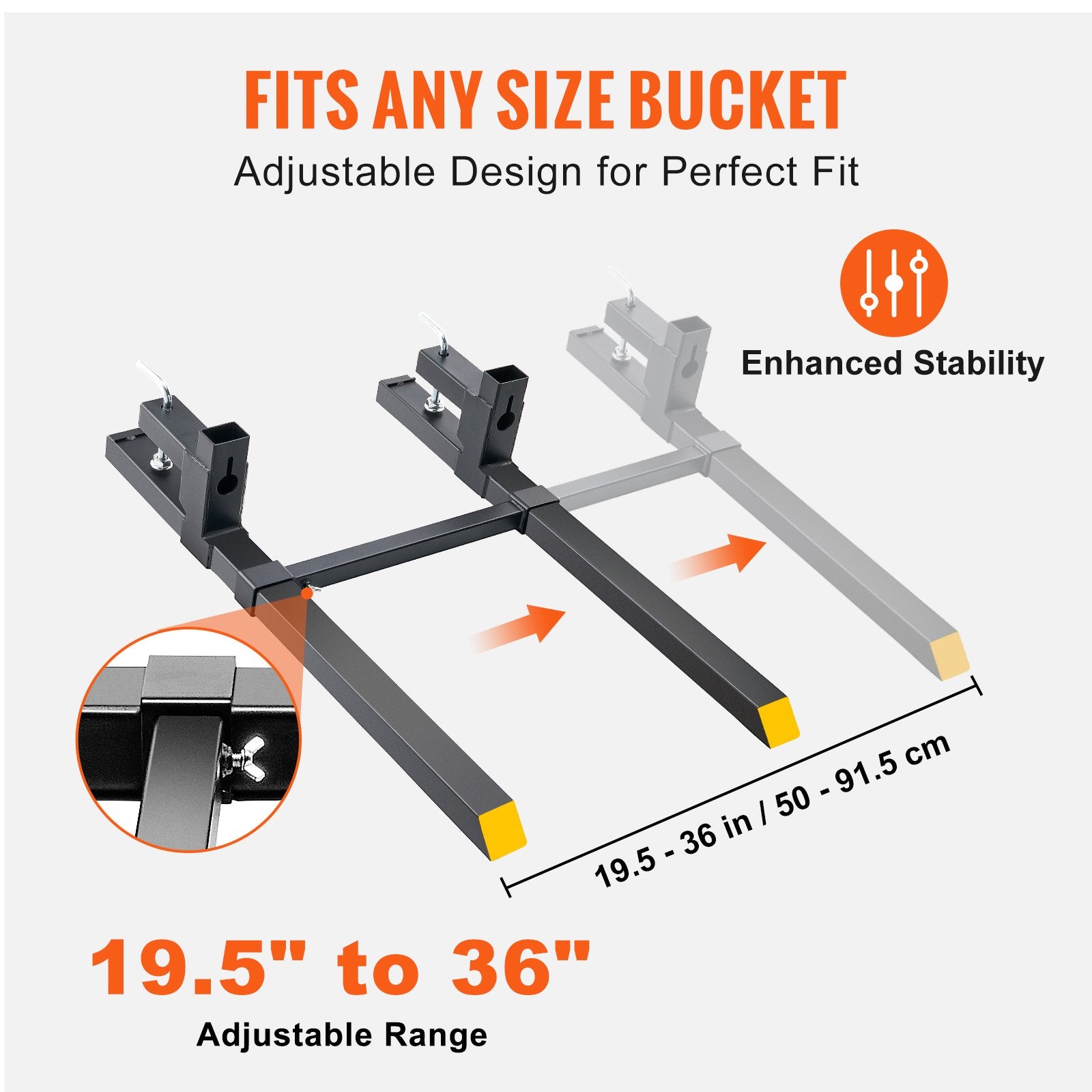 Clamp On Pallet Forks, 907 kg Heavy Duty Tractor Bucket Forks with Stabilizer Bar